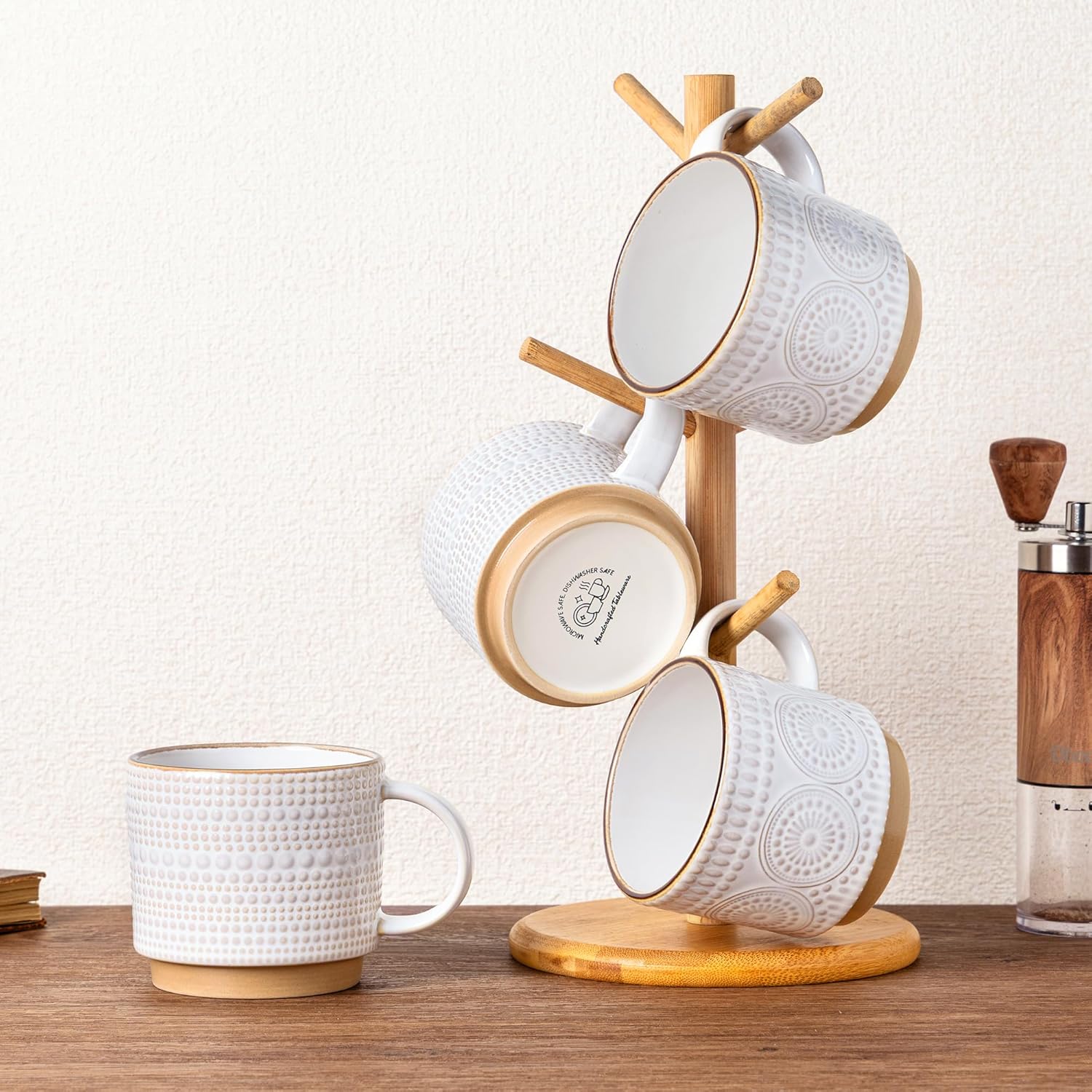 GBhome 12OZ Stackable Coffee Mugs, Ceramic Coffee Mugs with Texture Patterns for Man,Woman,Dad,Mom, Modern Coffee Mugs Set of 4 for Latte/Cappuccino/Cocoa. Dishwasher&Microwave Safe - Image 8