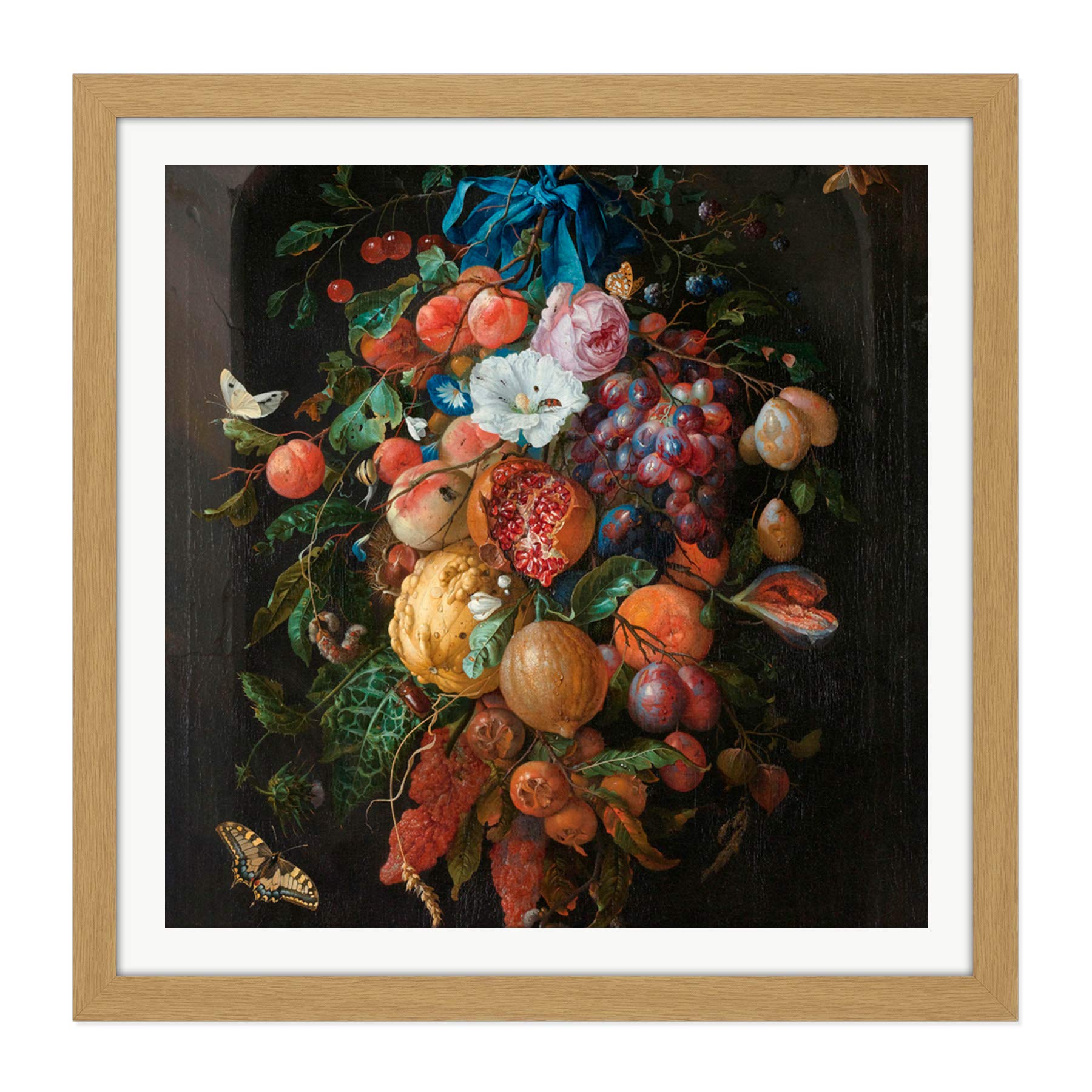 Artery8 De Heem Still Life Festoon Of Fruit And Flowers Square Wooden Framed Wall Art Print Picture 16X16 Inch