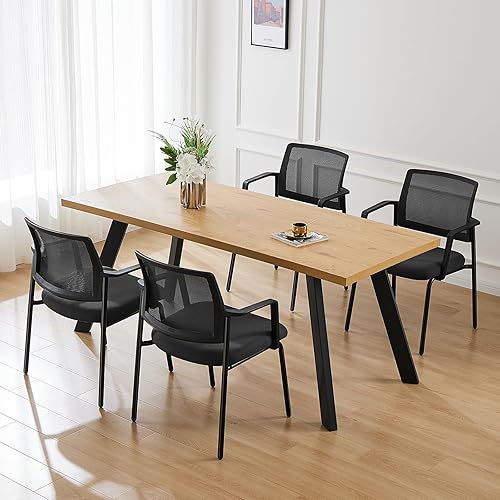 Miniatura 2 de DUMOS Sillas apilables negras con respaldo de malla y tela tapizada, marco de metal resistente, fácil de almacenar y usar, perfectas para espacios