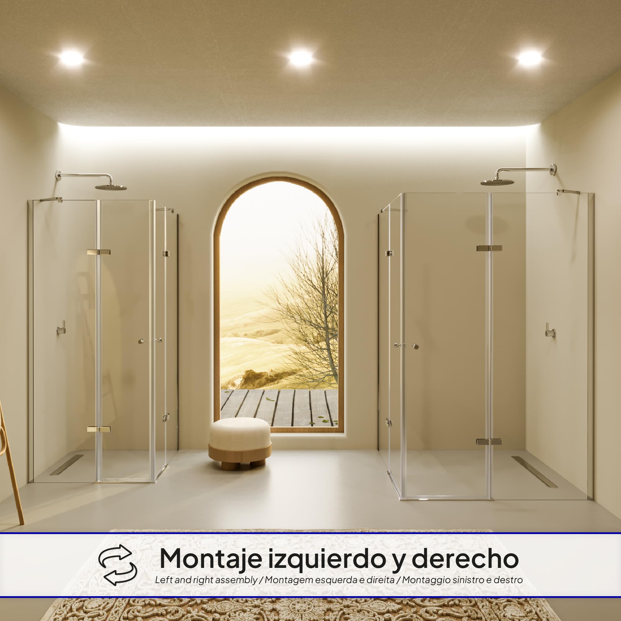 Mampara de Ducha Alice 80x110x190cm|REVERSIBLE|Puertas Abatibles, Ajuste 79,3-81,3x109,3-111,3cm|Perfil cromado, Cristal templado transparente 6mm