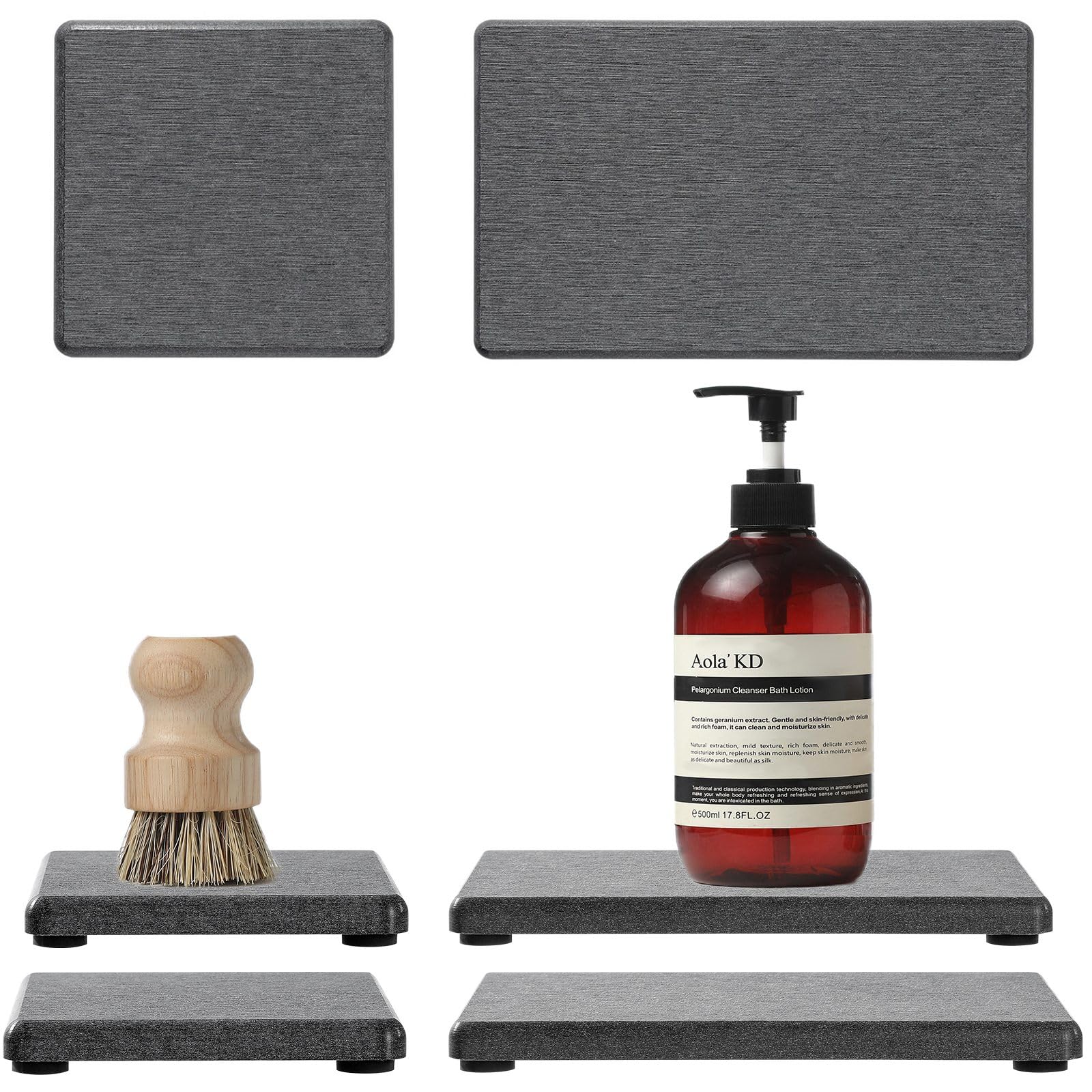 4 PCS Diatomaceous Earth Bathroom Vanity Tray, Dark Gray Slate,5.5"x3.5",3.5"x3.5"