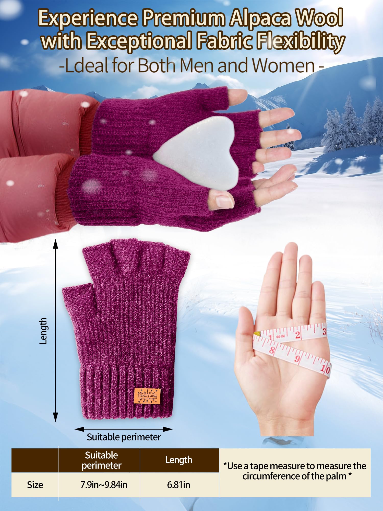 JYUYNY Guanti senza dita - Guanti Mezze Dita Invernali,Guanti Termici Caldi Guanti Senza Dita Fingerless Gloves Guanti in Maglia Unisex per Uomini e Donne