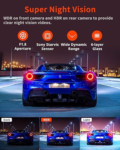 Miniatura 5 de Kingslim D4PRO Dash Cam delantera y trasera  Cámara de salpicadero dual 4K + 2K con WiFi GPS Dash Cámara, grabación interior opcional, control de