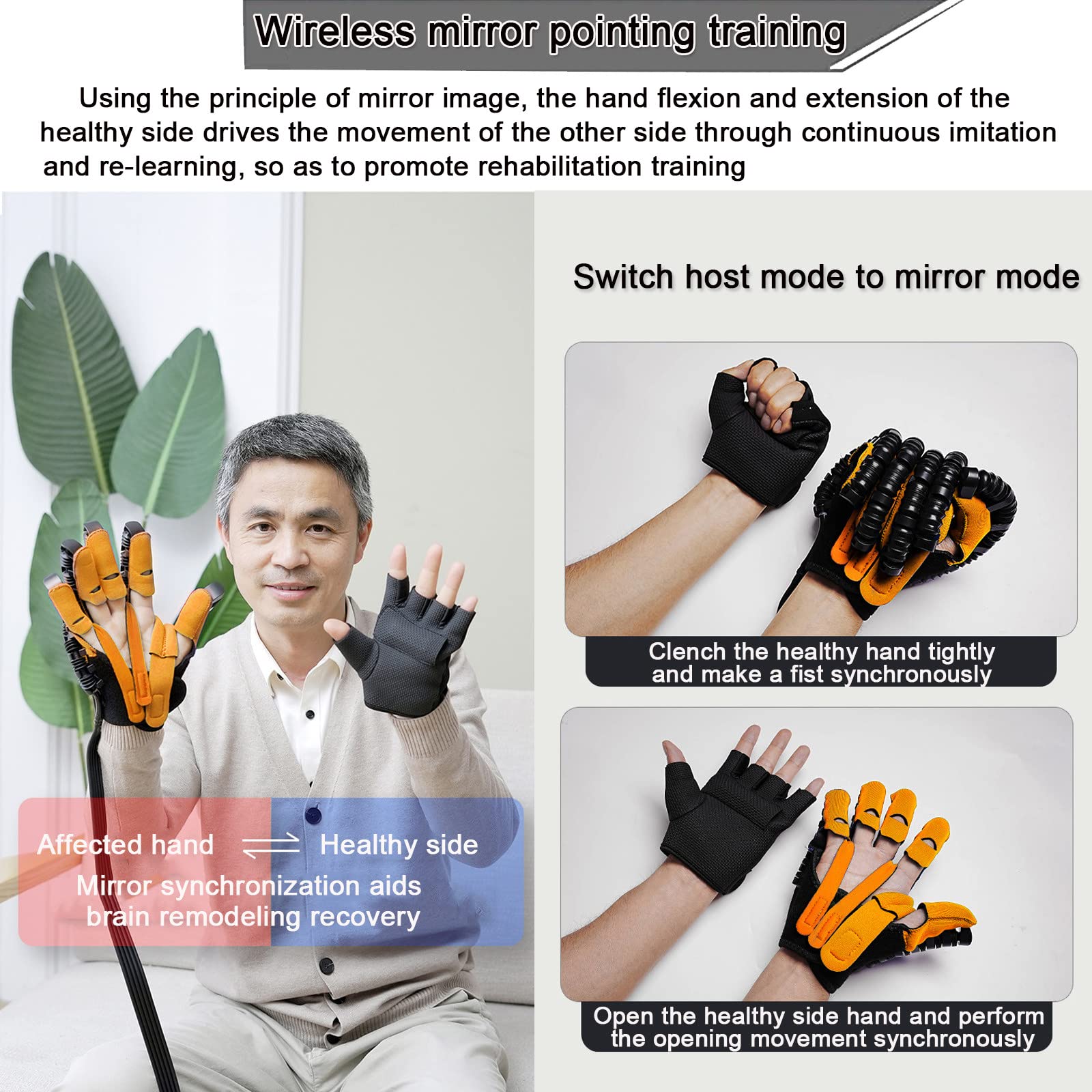 Guantes de rehabilitación para Entrenamiento de Dedos, Guantes de Asistencia para férula de Mano para Trazo, Equipo de Entrenamiento para minimizar la espasticidad,LeftHand-XXL