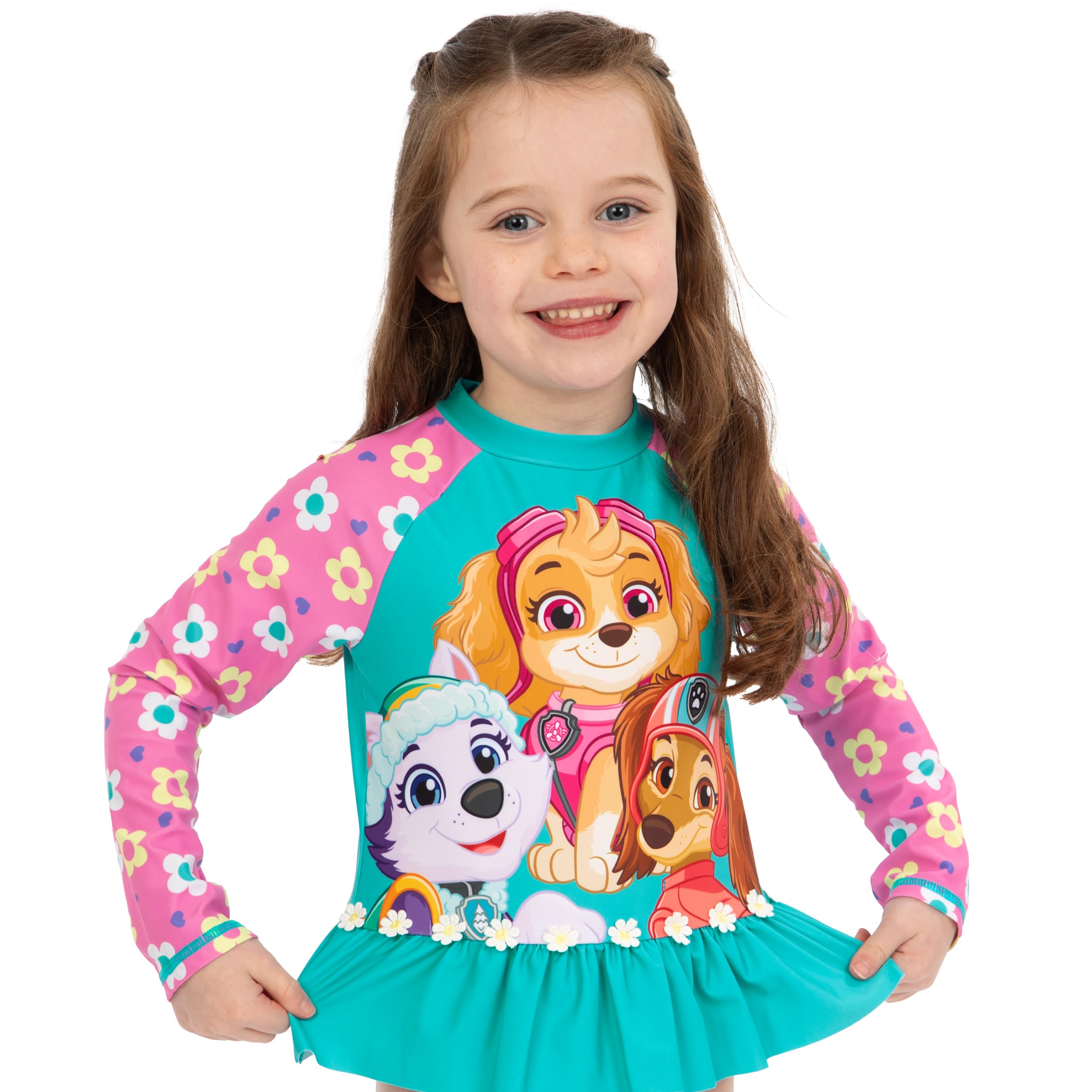 PAW Patrol Kostium Kąpielowy Dla Dziewczynki | Strój Kąpielowy Skye | Kwiatowy Kostium z Długim Rękawem
