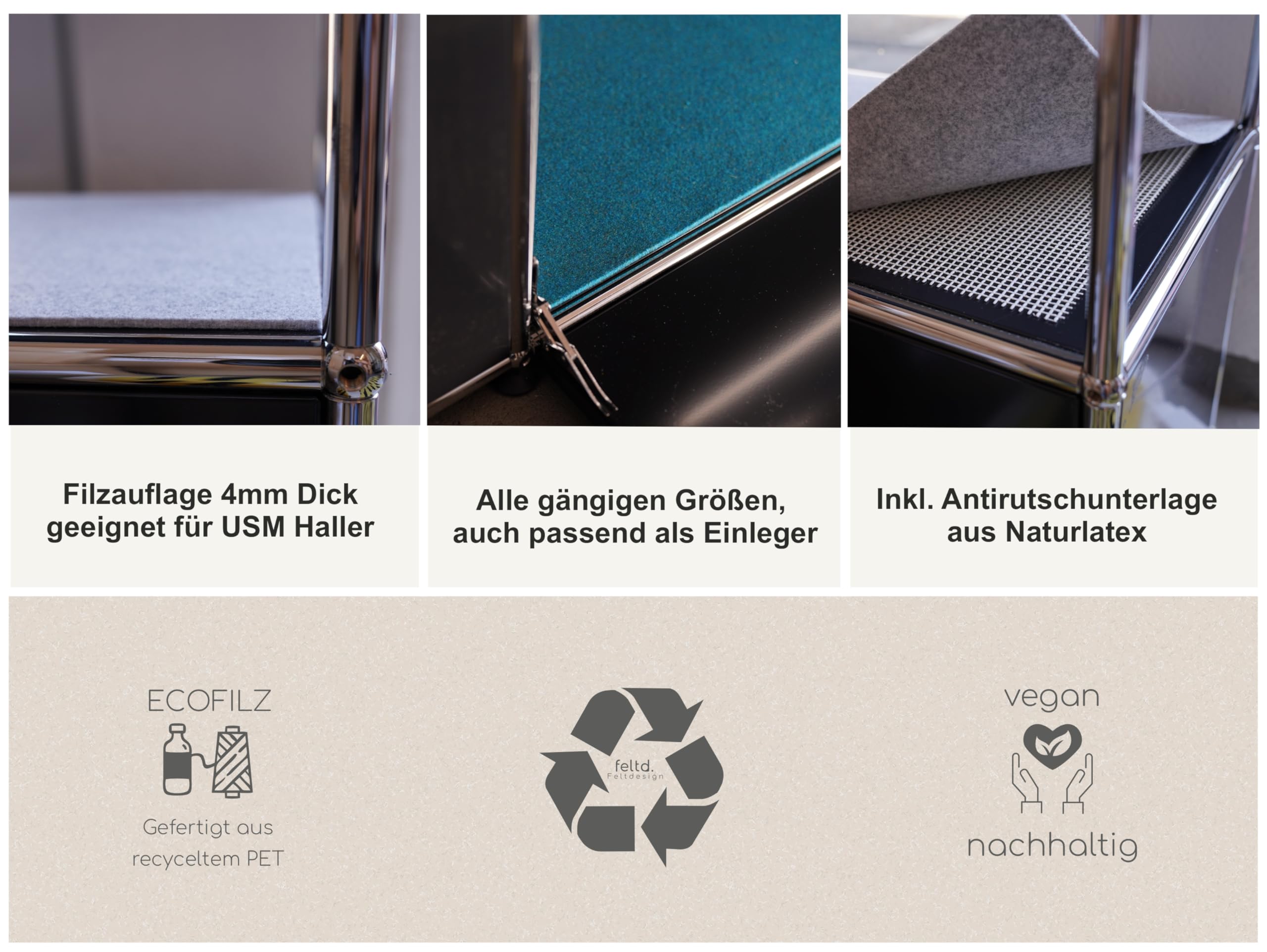 Filzauflage geeignet für Regalsystem Möbel inkl. Antirutschmatte (Black, 73,5 x 33,5 cm)