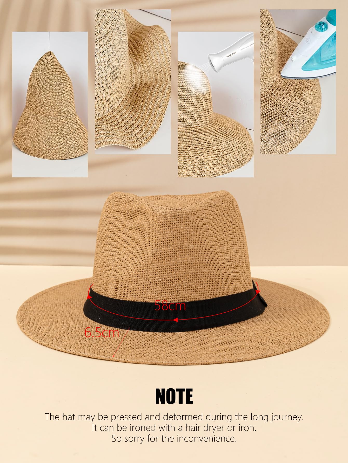 Generisch Sombrero de paja panamá unisex estilo inglés con ala ancha, sombrero de playa para vacaciones de verano para hombres y mujeres