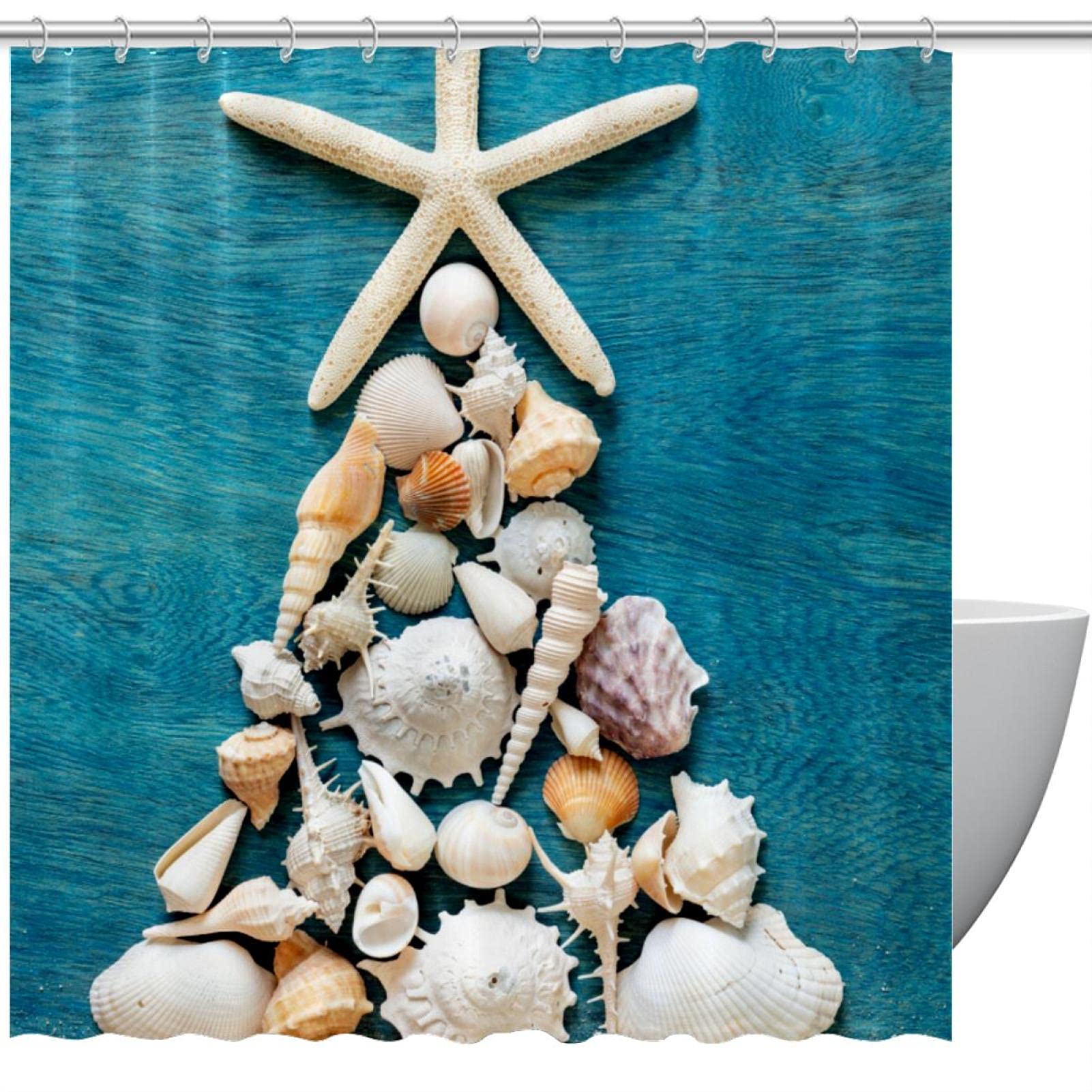 Rideaux de douche anti odeur motif marin et Noël pour baignoires familiales