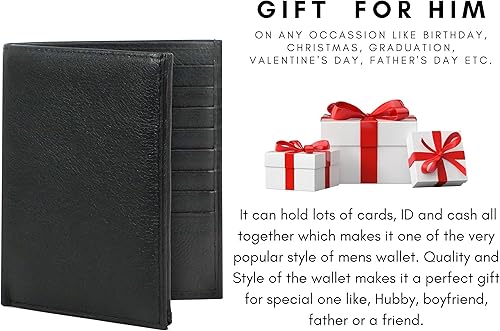 Miniatura 7 de Bullz Hipster Wallet para hombres Cuero genuino Trifold Mens Wallet titular de la tarjeta de crédito (negro)