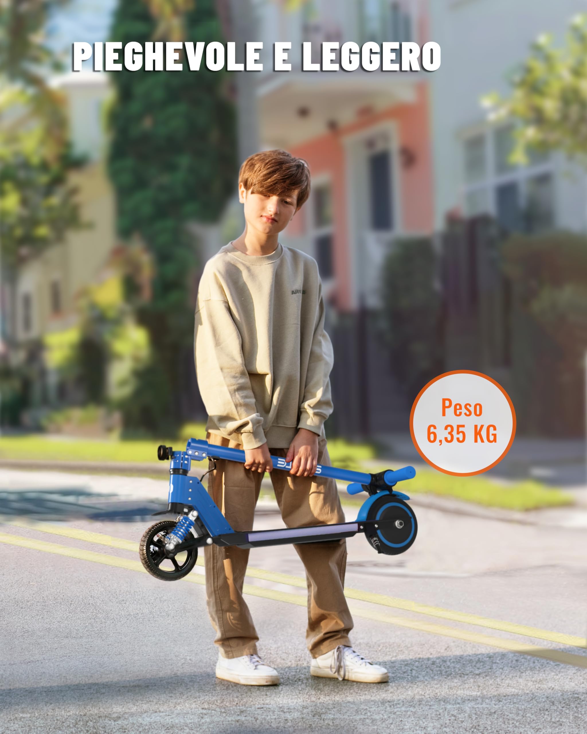 Monopattino Elettrico 6.5'' per Bambini 6-12 Anni, Pieghevole, Autonomia 5-8KM, Display LED, Regalo