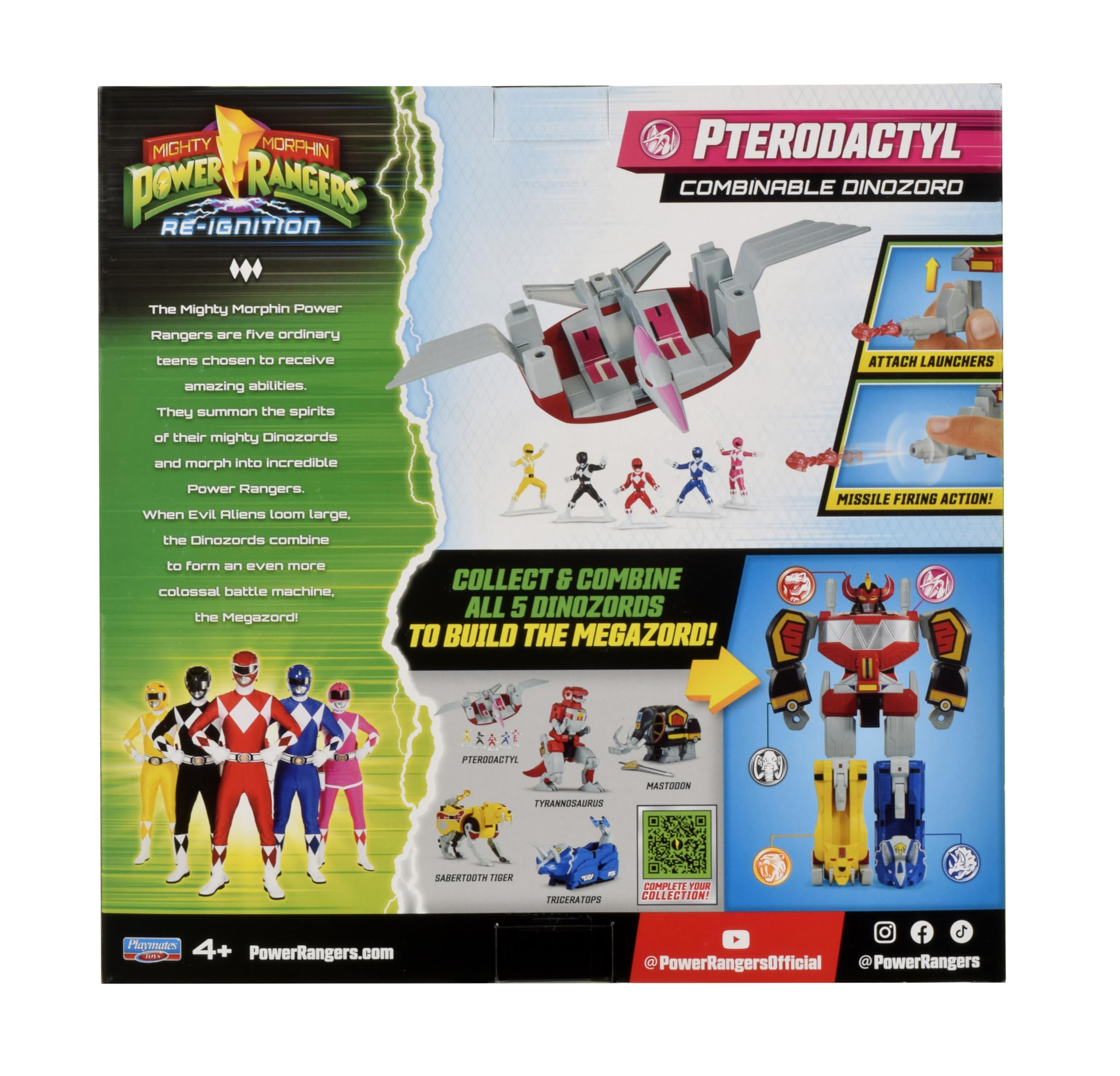 Power Rangers - Collection Megazord, Zords articulé combinable, Figurine, 20 cm, Modèle Pterodactyl Dinozord, pour Les Enfants dès 4 Ans, PWG053, Gris