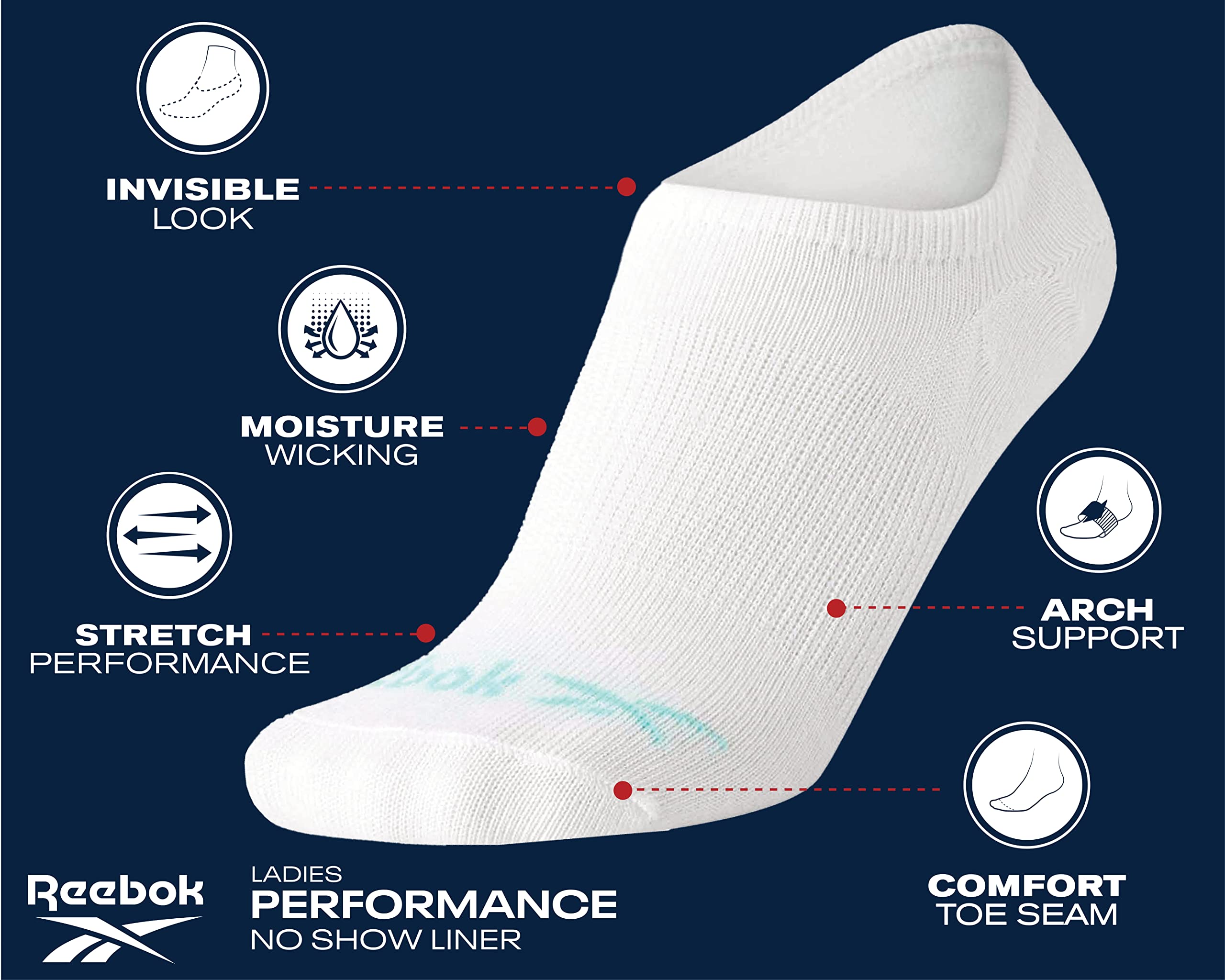 Reebok Women's 6 Pack No Show Liner Socks with Non-Slip Grip, Size Shoe Size: 4-10 , Pink Assorted