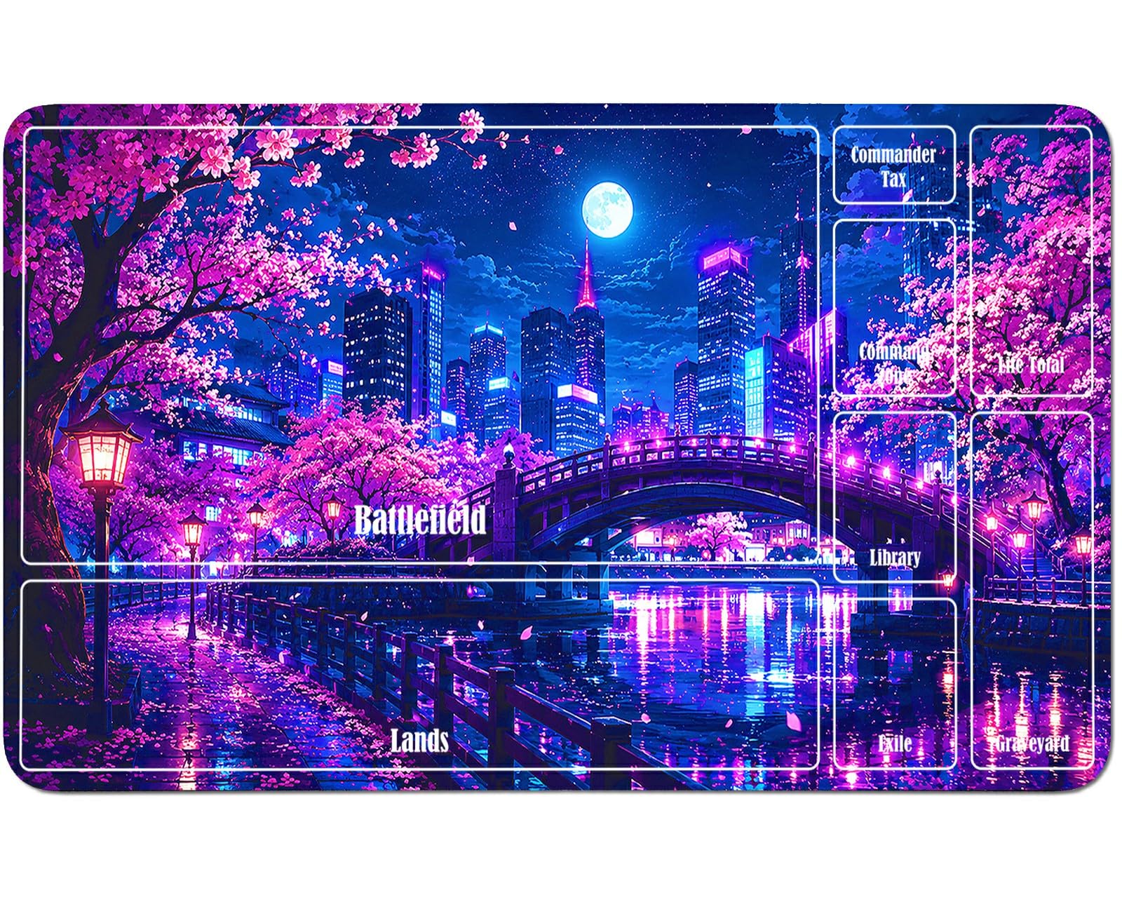 RWUTYTIUL Purple Tree Bridge for MTG Playmat 24 X 14 Inch, Stitched Card Game Mat for Commander Board TCG RPG CCG Desktop Tablet Mouse Pad for Enthusiasts Playing Accessories