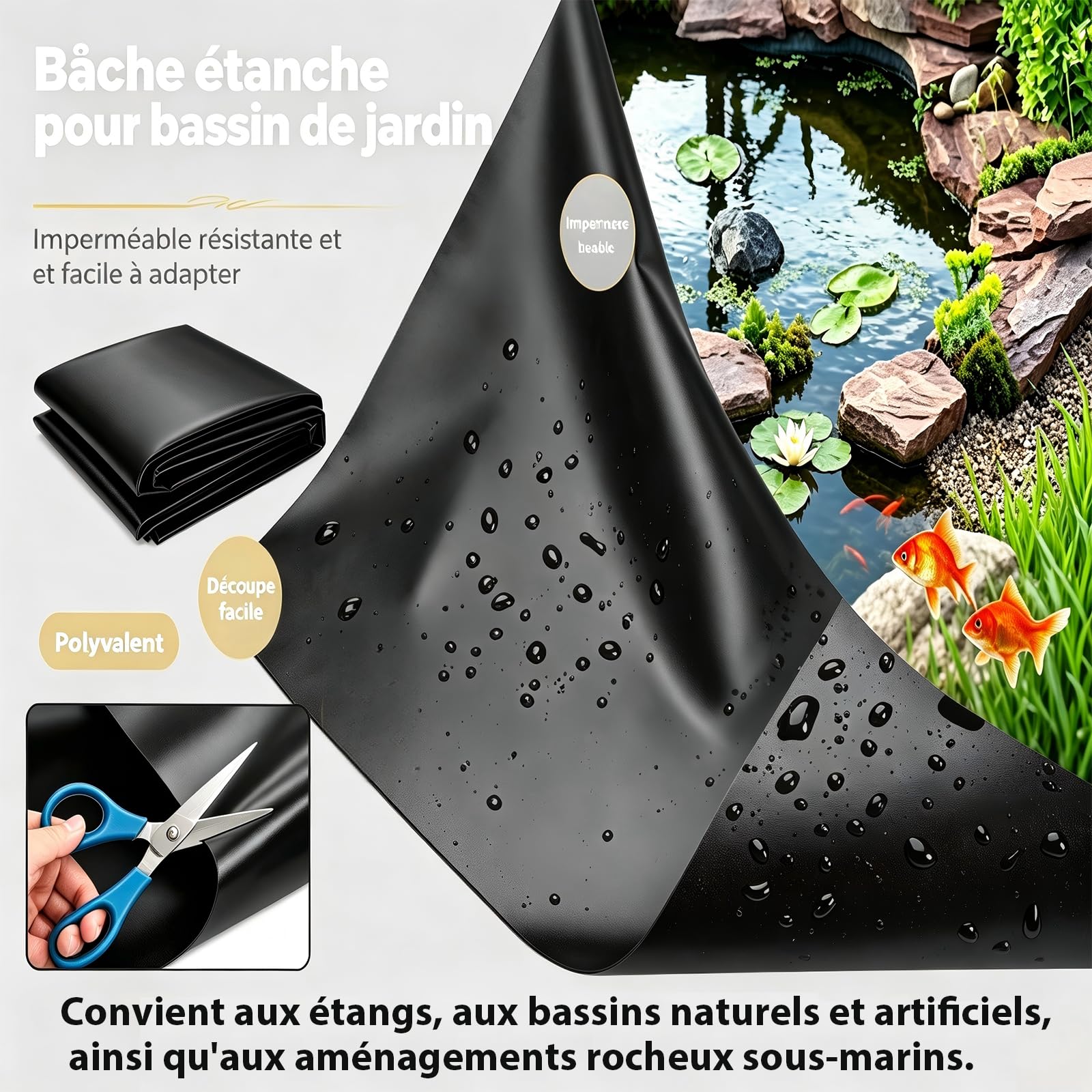 7x9m Bâche pour Bassin en HDPE – 1 pièce,Liner Flexible et étanche – Résistante aux UV,intempéries et déchirures – Idéale pour Bassin de Jardin,Bassin à Poissons,Fontaine et Cascade.