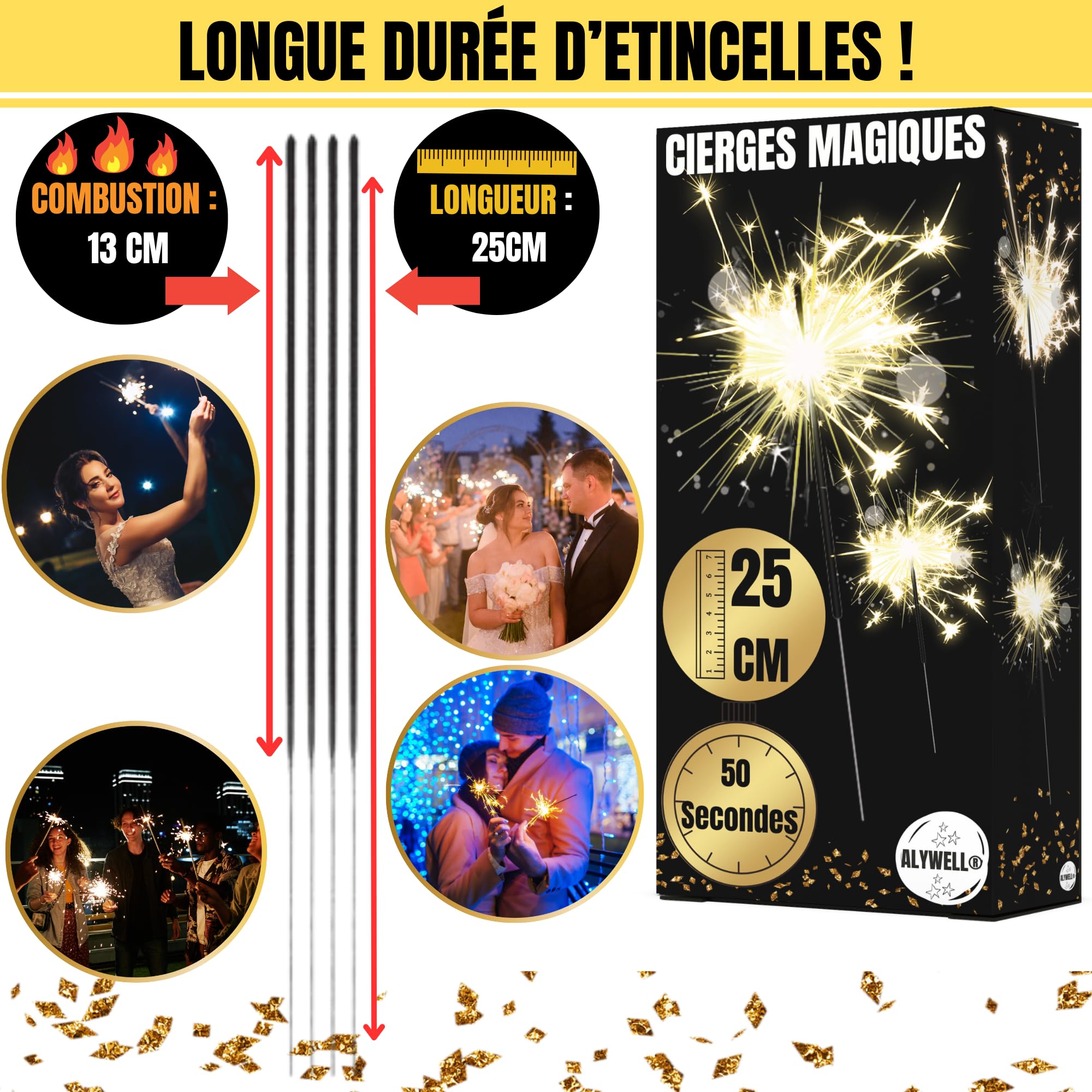 Lot De 100 Cierges Magiques Moyen Modèle 25-30cm Scintillantes 60 Secondes - F1 Pour Gâteaux Anniversaire