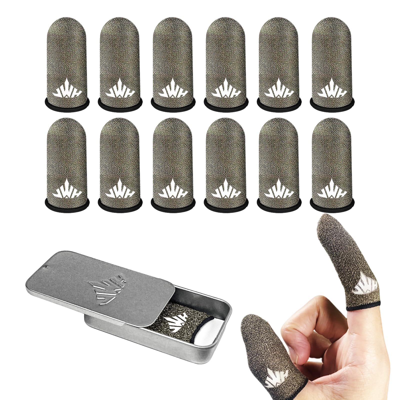 12 Pack Dedales Gamer Profesionales Anti Slip Silver Fiber Gaming Finger Sleeve Covers Sweat Proof Mobile Phone Gamer Glove Guantes para Durable Thumb Cots for Pubg Gaming Accessories