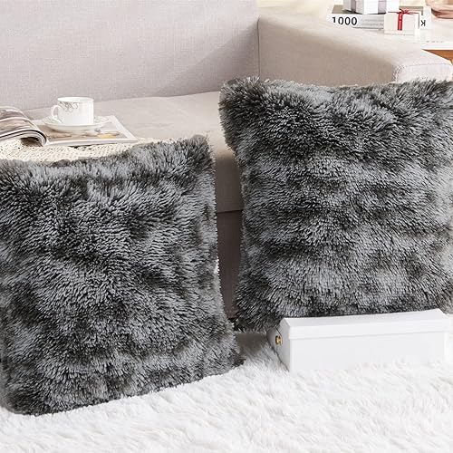 Miniatura 2 de GONAAP Funda de cojín decorativa de piel sintética para sofá, cama de automóvil, 18 x 18 pulgadas (negro helado, 18 x 18 pulgadas (paquete de 2))