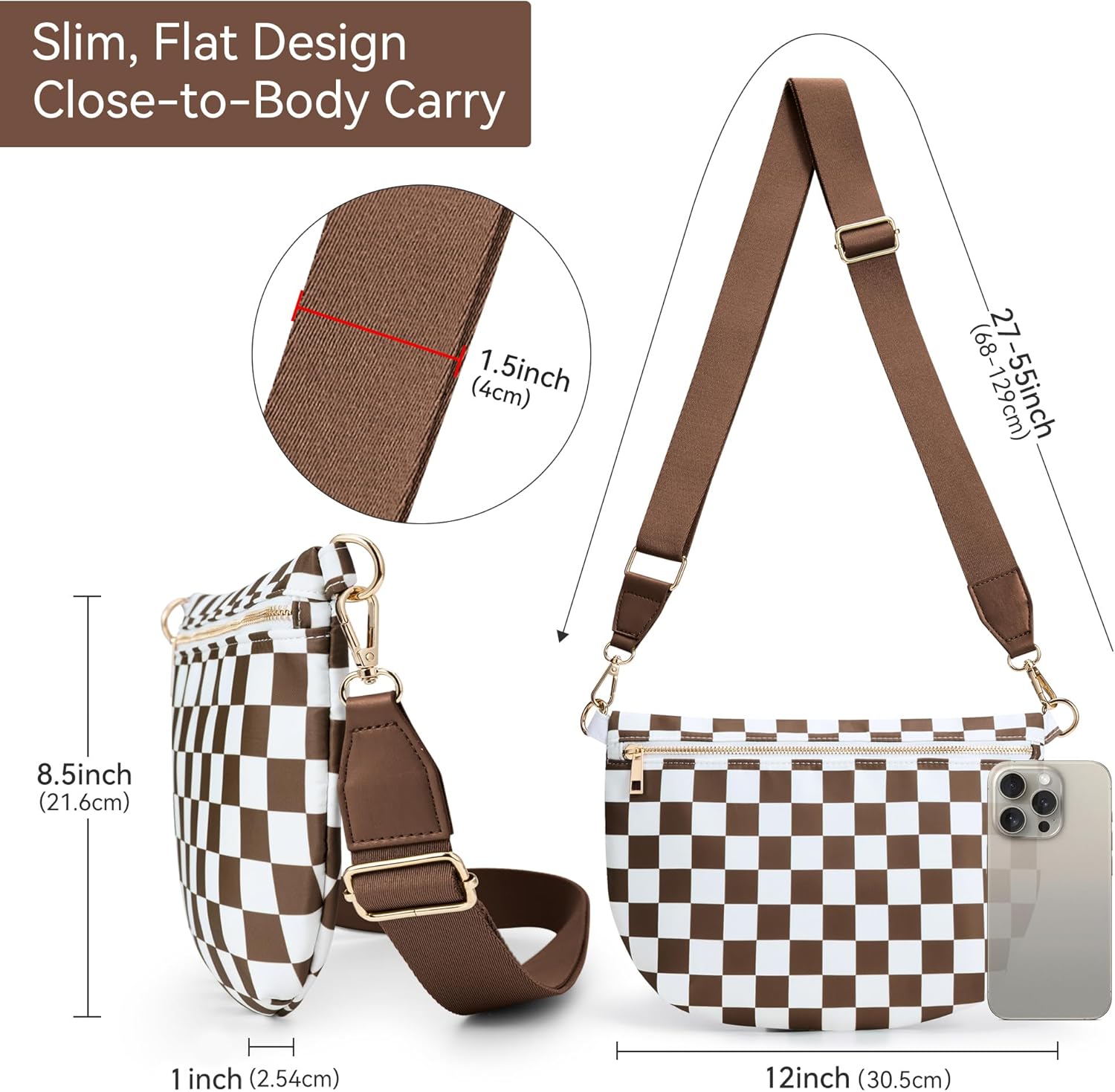 KALIDI Checkered Crossbody Bags for Women Travel Flat Fanny Packs for Woman Men Nylon Cross Body Purse Fashion Belt Bum Bag - Image 5