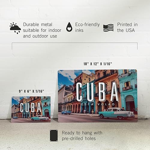 Miniatura 5 de Lantern Press Letrero de metal de 6 x 9 pulgadas, La Habana, Cuba, coche vintage y edificios