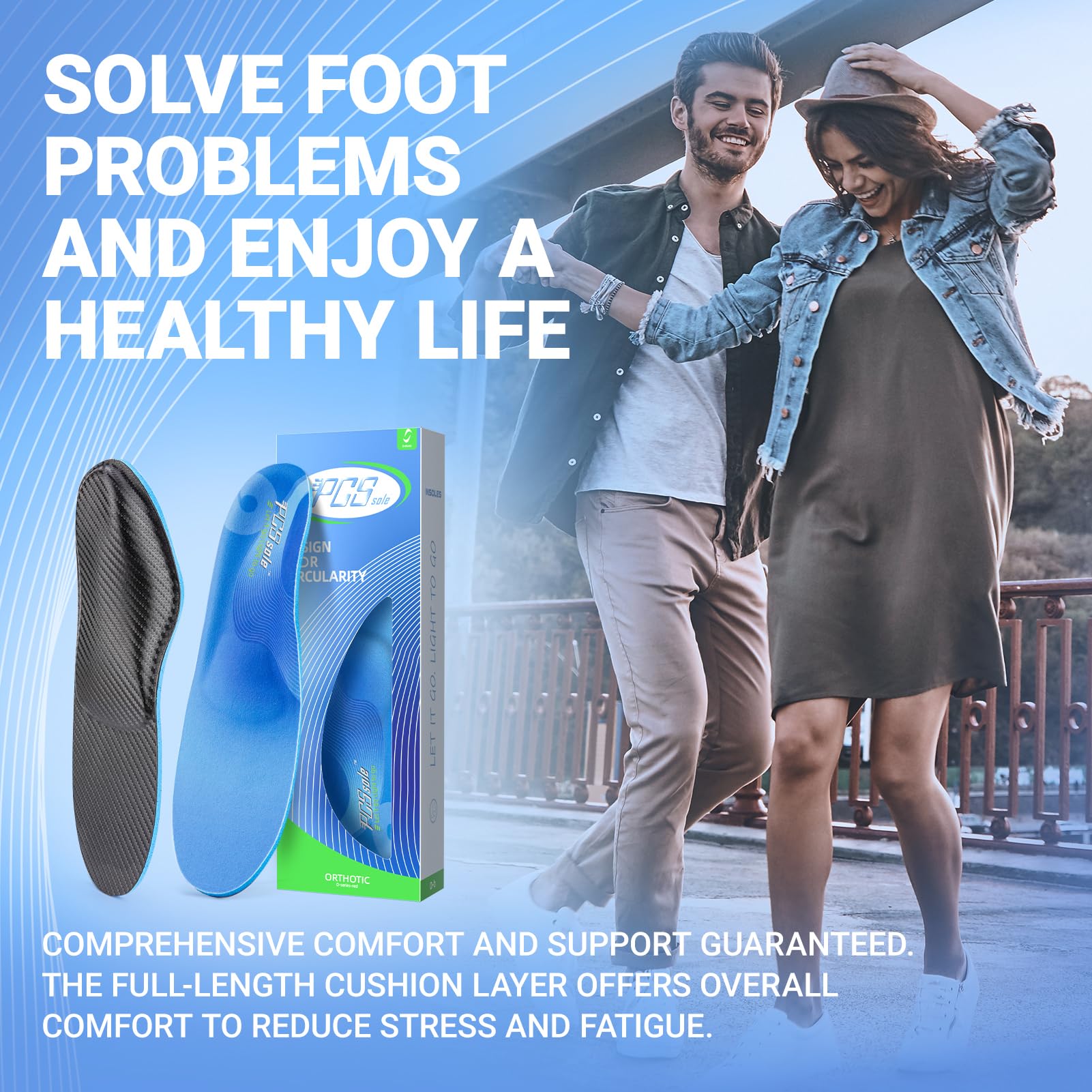PCSsole Solette Ortopediche Supporto per arco plantare, Sport Solette Scarpe per piedi piatti, fascite plantare, dolore al tallone,per uomo e donna, Blu (24CM)