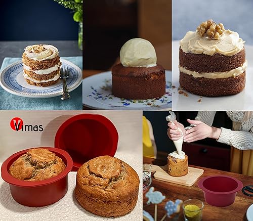 Miniatura 7 de Vimas Moldes redondos de silicona extra gruesos de 4 pulgadas, 4 moldes antiadherentes para hornear para pasteles de capas, pastel de queso, pastel