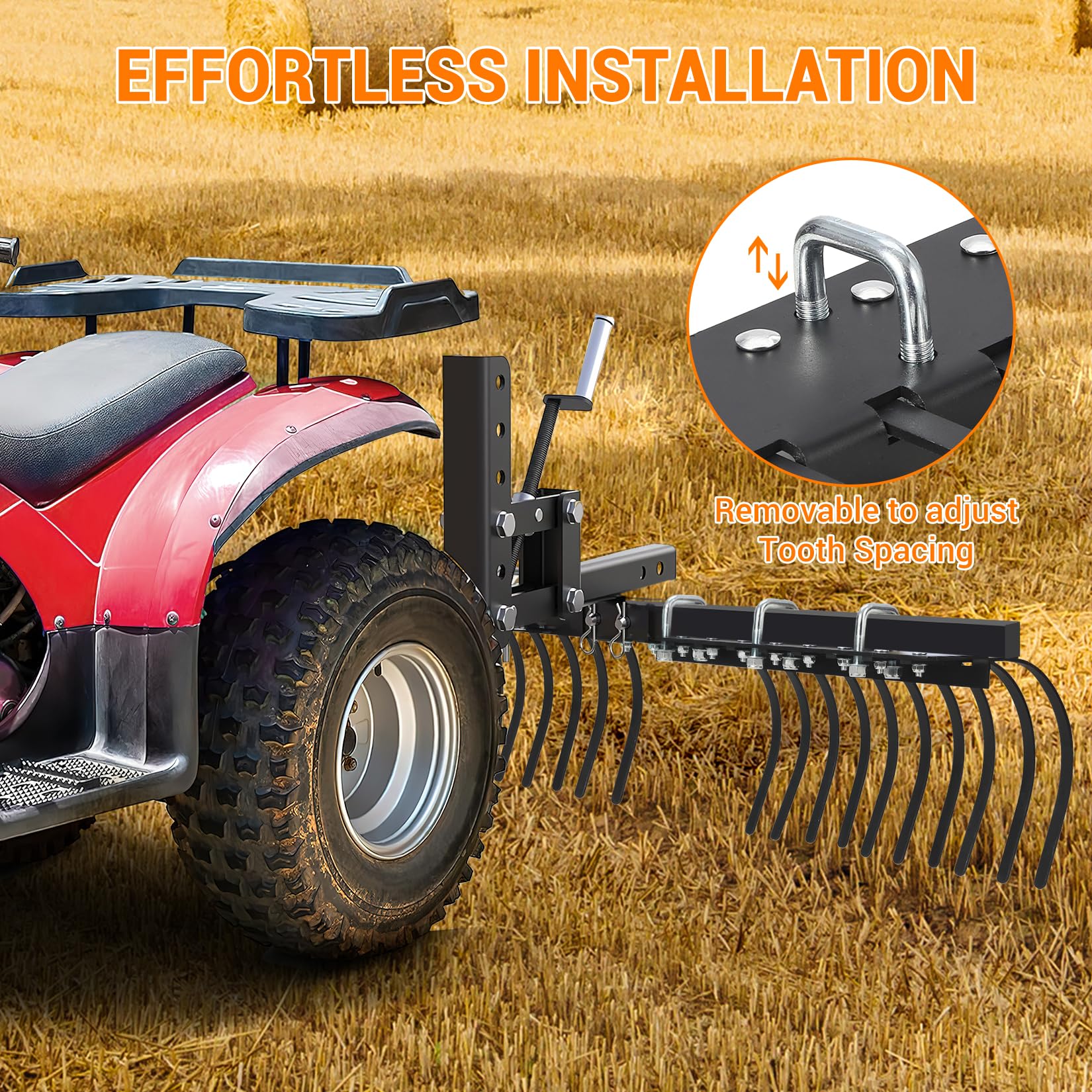IDEALHOUSE Râteau paysager Robuste pour Tracteur, ATV, UTV – 152 cm, 20 Dents Acier Amovibles – Nivellement Sol, enlèvement Pierres, Gravier, débris – Accessoire agricole Professionnel – Finition