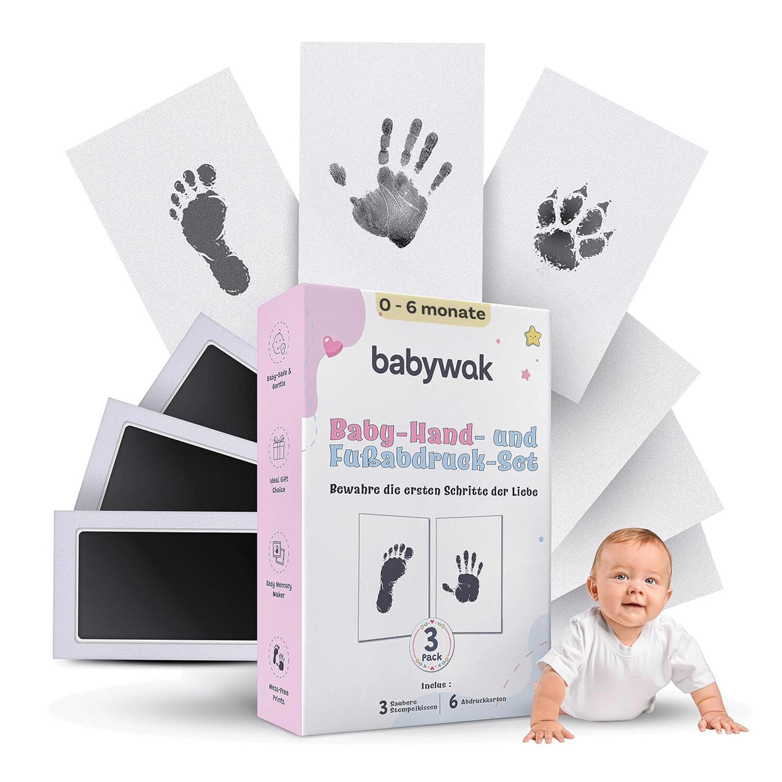 Baby Fußabdruck & Handabdruck Set – Stempelkissen Neugeborene | Abdruckset Baby | Pfotenabdruck Set Hund & Katze | Babygeschenke zur Geburt Mädchen Junge (0-6 Monate)