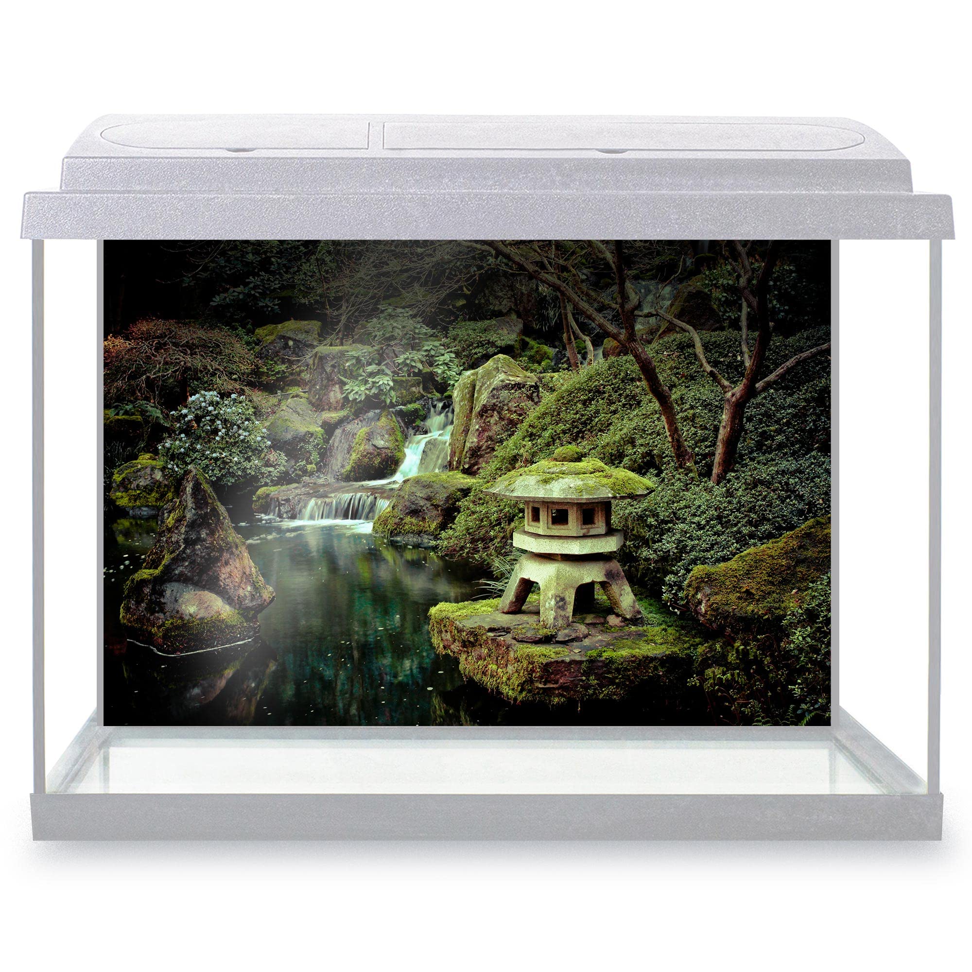 DV DESIGN Aquarium Fish Tank Background 62x42 cm - Stone Lantern Koi Pond Small Waterfall Japanese Garden Bonsai Tree Japan Land Static Cling Vinyl Vivarium Terrarium External Application #500194 โ image 1