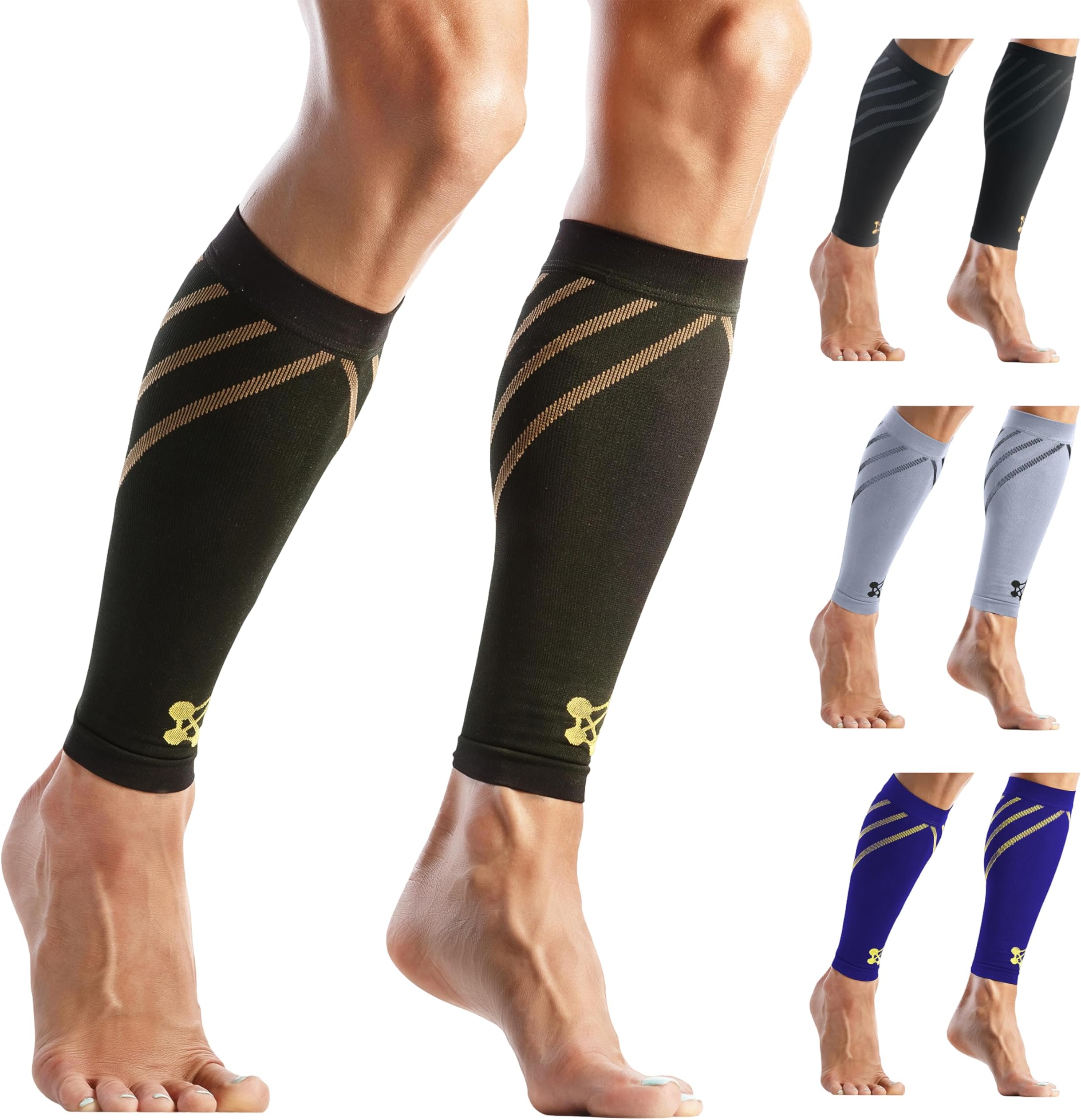 Calf Compression Sleeve for Men & Women โLeg Compression Sleeve for Shin Splint Relief, Leg Cramps, Varicose Vein Compression Leg Sleeve, Calf Sleeves for Runners -Copper Infused Nylon 20-30mmHg Large
