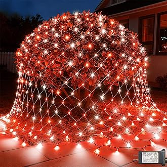LitHome 14.8FT x 5FT Christmas Net Lights Outdoor, 300 LED Red White Bush Lights 8 Modes, Connectable Waterproof Valentines Net Mesh Light Green Wire for Bushes Shrubs Holiday Valentine's Day Decor