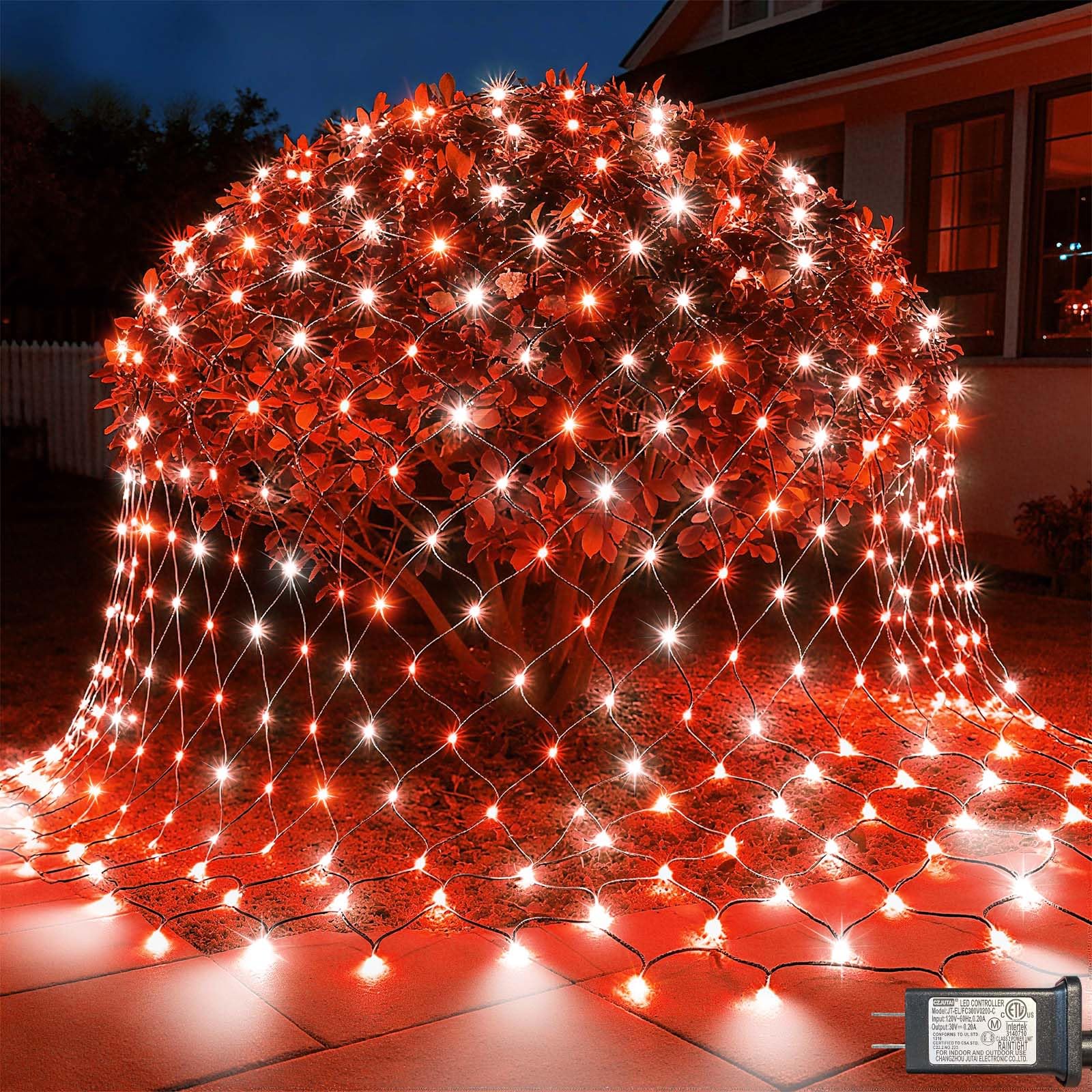 LitHome 14.8FT x 5FT Christmas Net Lights Outdoor, 300 LED Red White Bush Lights 8 Modes, Connectable Waterproof Valentines Net Mesh Light Green Wire for Bushes Shrubs Holiday Valentine's Day Decor