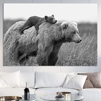 LuxeWood Wildlife Canvas Prints - Wild Animals Home Decor - Medium, Large, and Extra Large Wall Art for Living Room, Bathroom, Kitchen Mom and Baby Bears, 16" L x 24" W - 1 Panel
