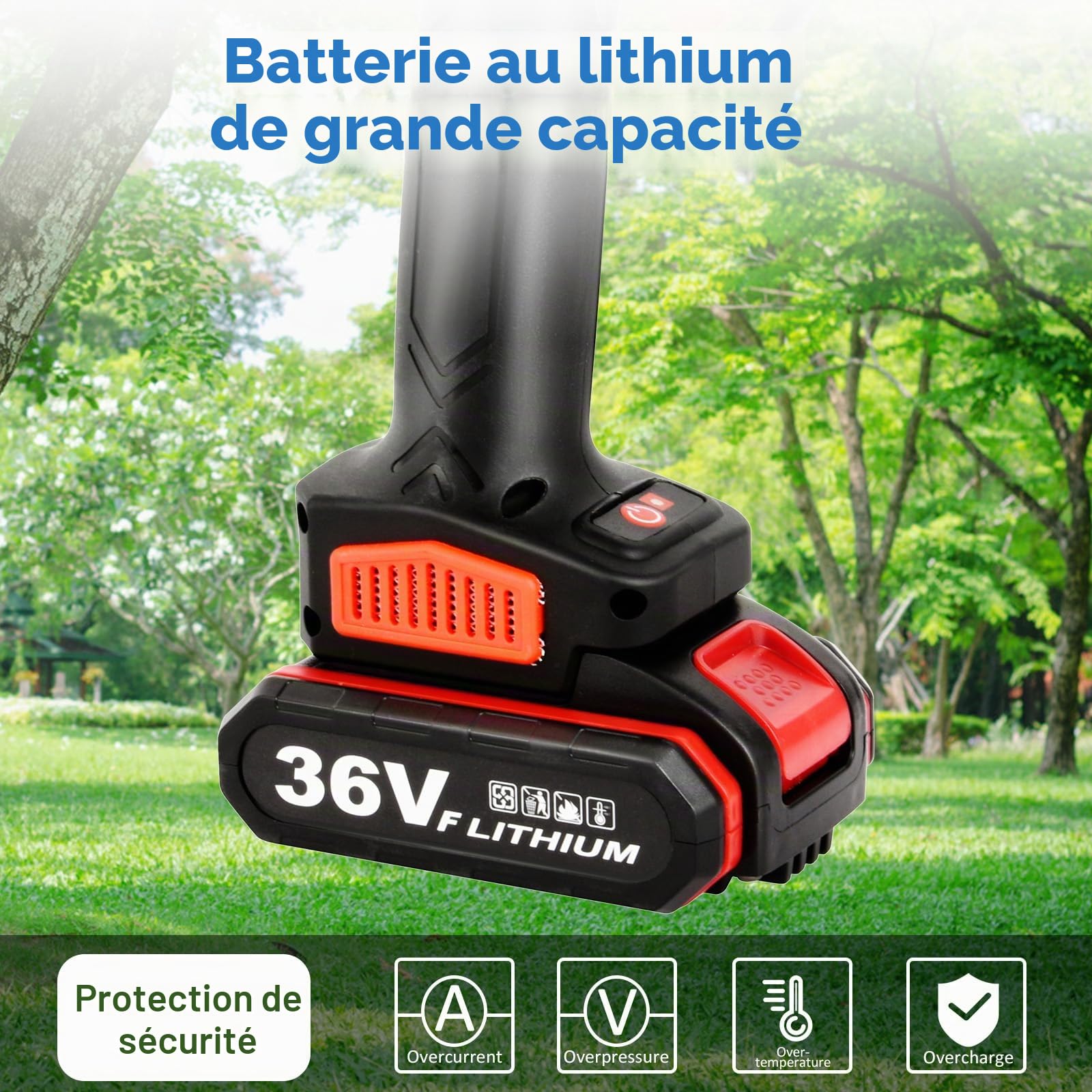 sécateur électrique sans balais, 30 mm Sécateur électrique avec 2 batteries de 36V 2.0Ah, lames en SK5, diamètre de coupe de 20-30mm pour Le Jardinage, Les Arbres fruitiers