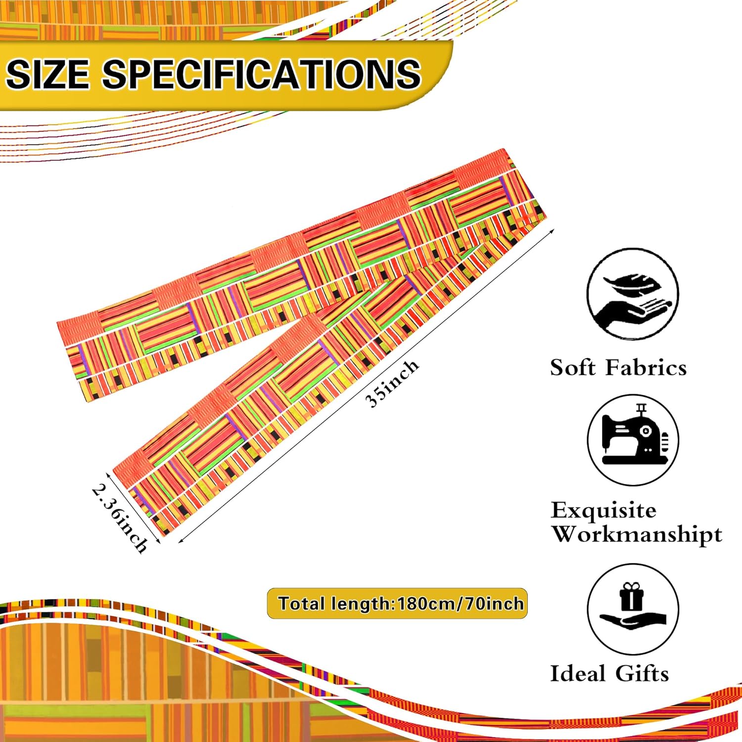 African Kente Print Stole Sash, Kente Cloth Scarves, Unisex African Scarf for Black History Month & Kwanzaa - Image 4