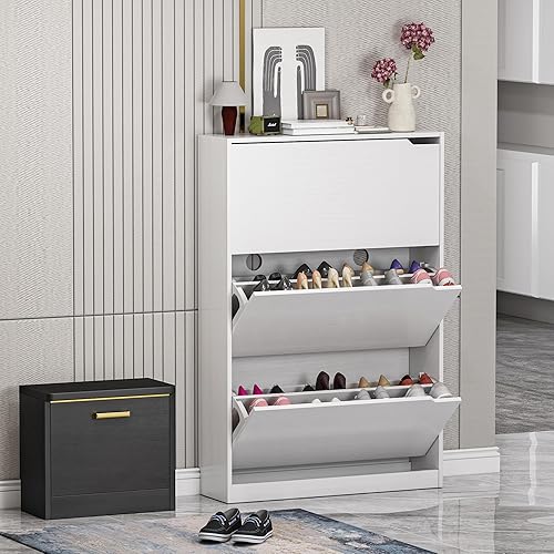 Boonatu Armario de zapatos para entrada, armario de zapatos con 3 cajones abatibles, armario de zapatos para entrada de espacio delgado, armario de