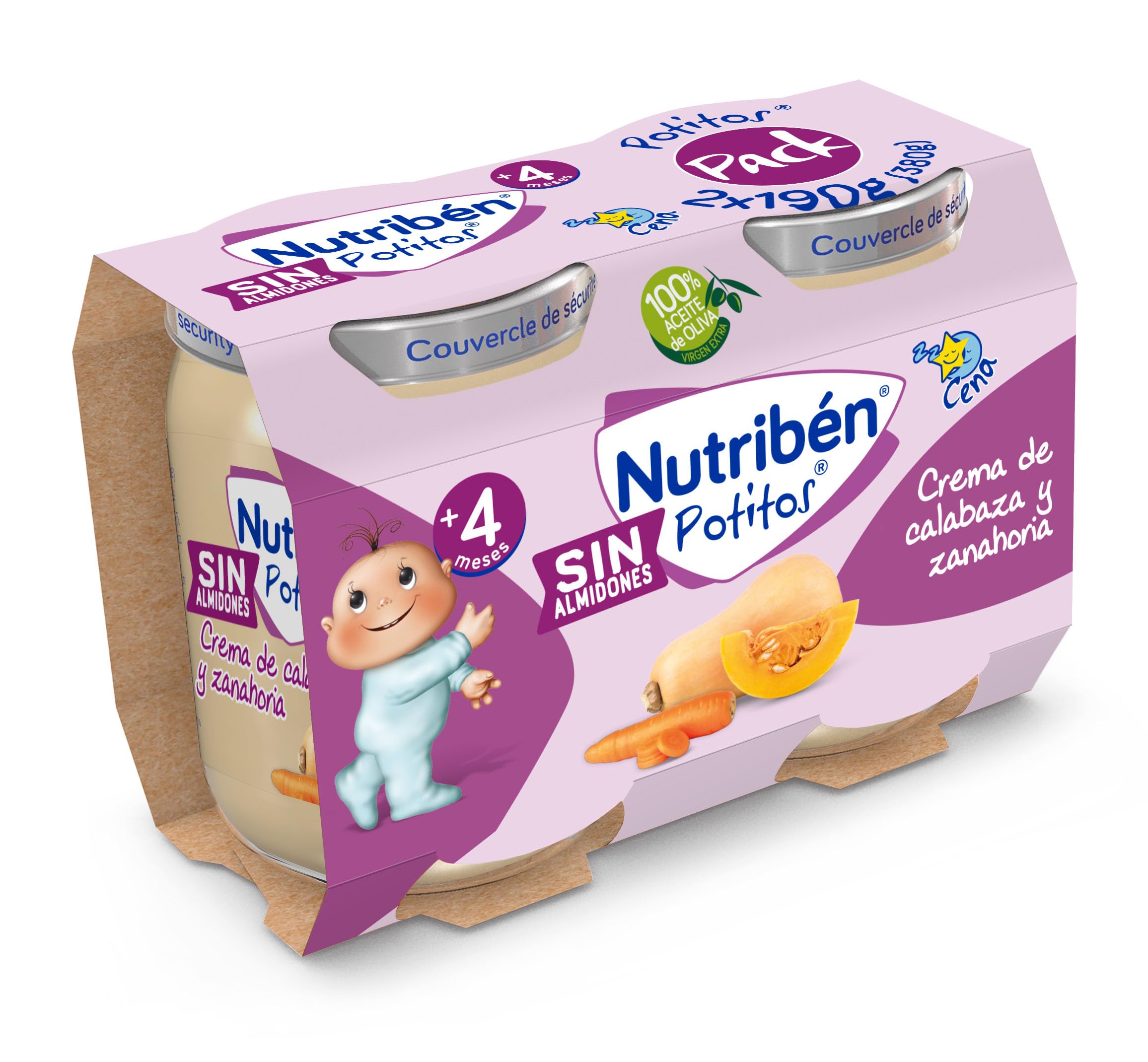 Nutribén Potitos Crema de Calabaza y Zanahoria 190g Pack 2 Unidades Sin Gluten Sin Huevo