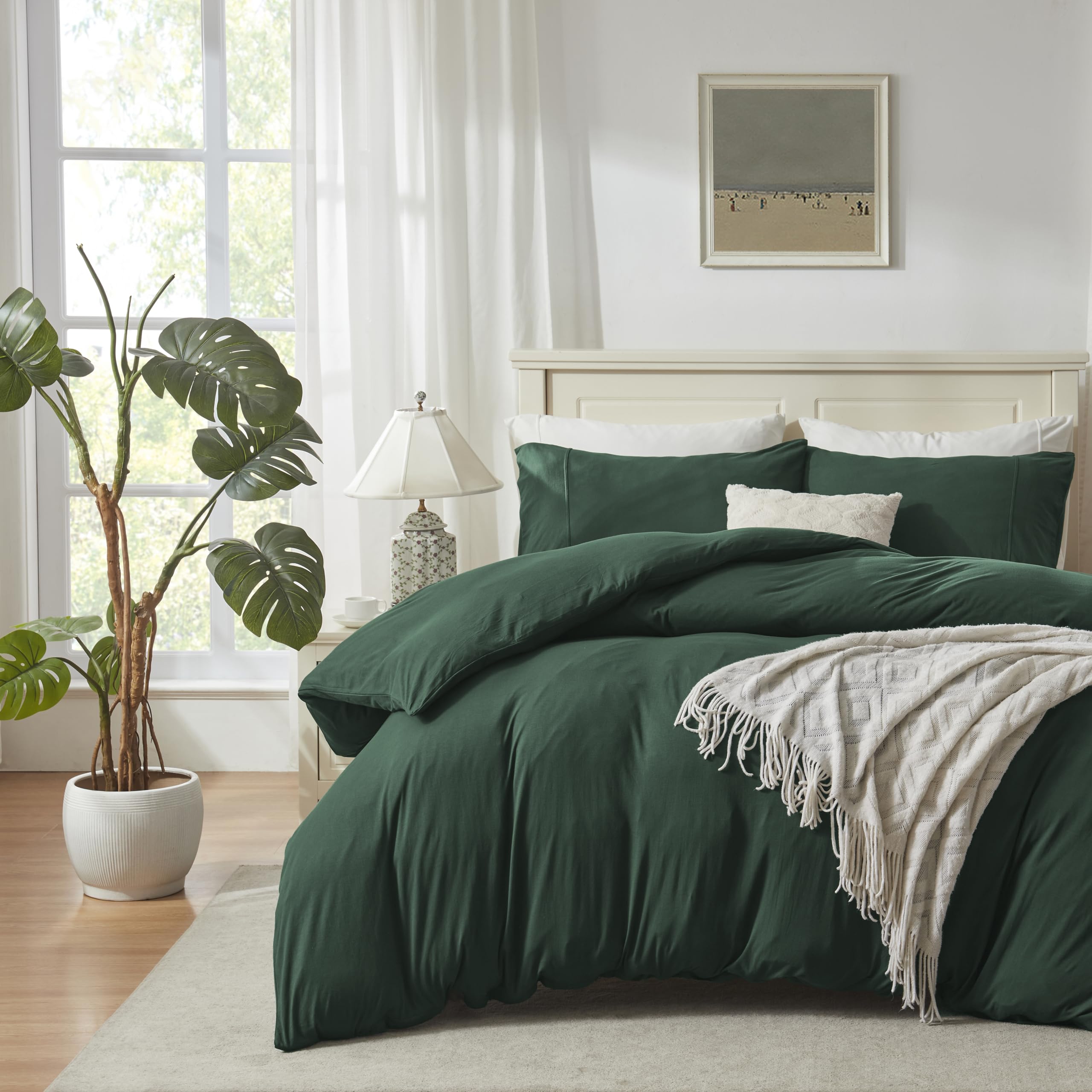 H HOUSEHOLD Jersey Knit Cotton Duvet Cover Set Bedding Set Soft Knit Comforter Cover King Size 3 Pieces Bedding Set 1 Duvet Cover 2 Pillowcases King Duvet Cover Set