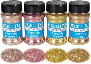 4 Colors Fine Glitter Powder, Craft Glitter Powder Shake Jar for Resin Jewelry Art Crafts Making, Cosmetic Glitter for Nail Body Hair 1.5oz/Bottle (All Gold Set)