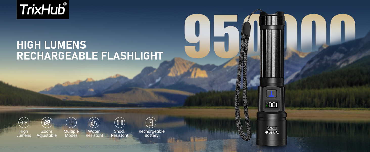 TrixHub Rechargeable Flashlights High Lumens, 5Mode Flash Light