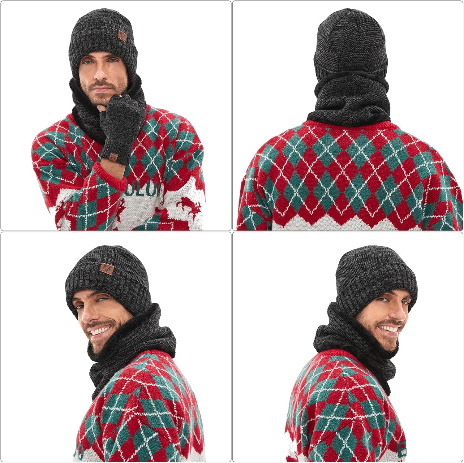 MAYLISACC 3 Pcs Knit Beanie Hat Scarf and Glove Set for Men and Women, Winter Caps Neck Warmer with Touchscreen Gloves - Image 5