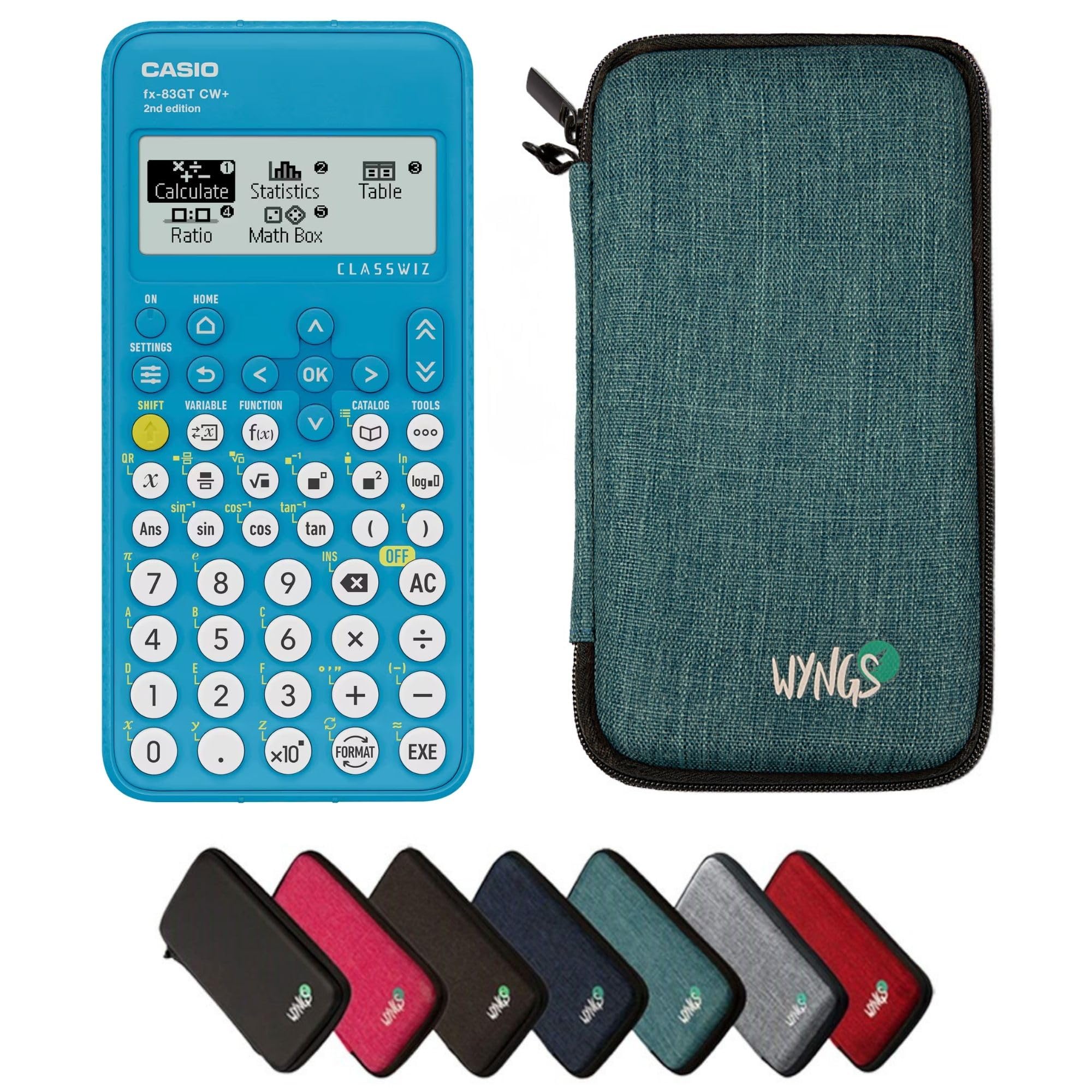 Casio fx-83GTCW+ Blue including a WYNGS protective case in Turquoise - Basic Set