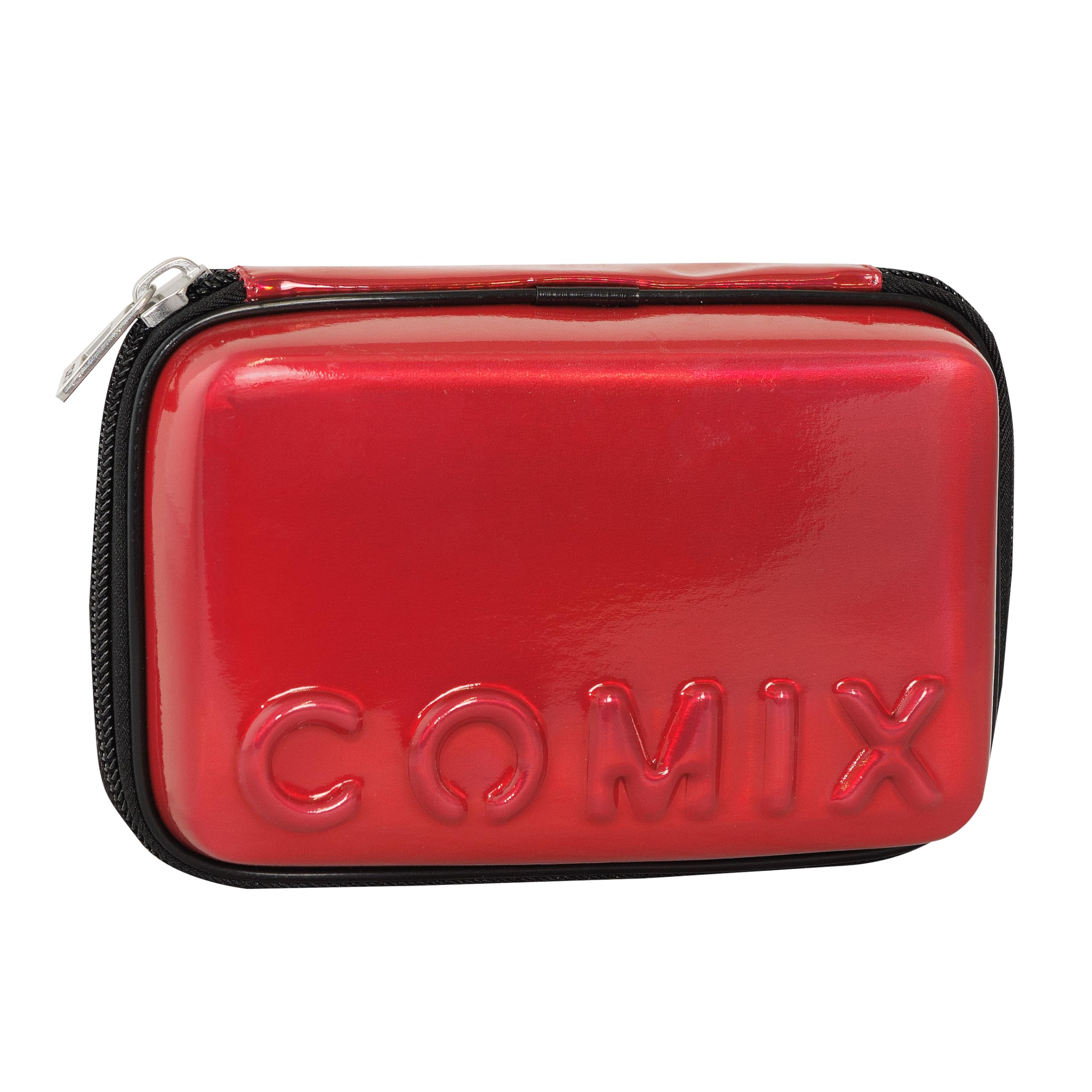COMIX - Astuccio Scuola, Astuccio Maxi Zip per Bambini e Ragazzi, con Set Cancelleria Incluso, Cover Rigida con Maxi Logo in Rilievo e Tirazip in Metallo, 21 x 14,5h x 6,5 cm, Rosso