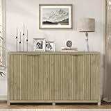 Fluted Buffet Cabinet, 55in Sideboard with Adjustable Shelves and 4 Doors,Storage Cabinet for Living Room