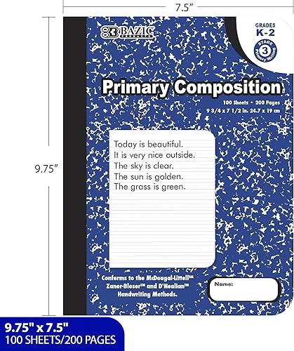 Miniatura 2 de BAZIC - Cuaderno de composición de diario primario, mármol azul, 100 hojas de escritura de grados K- 2, cuadernos comp, para jardín de infantes,