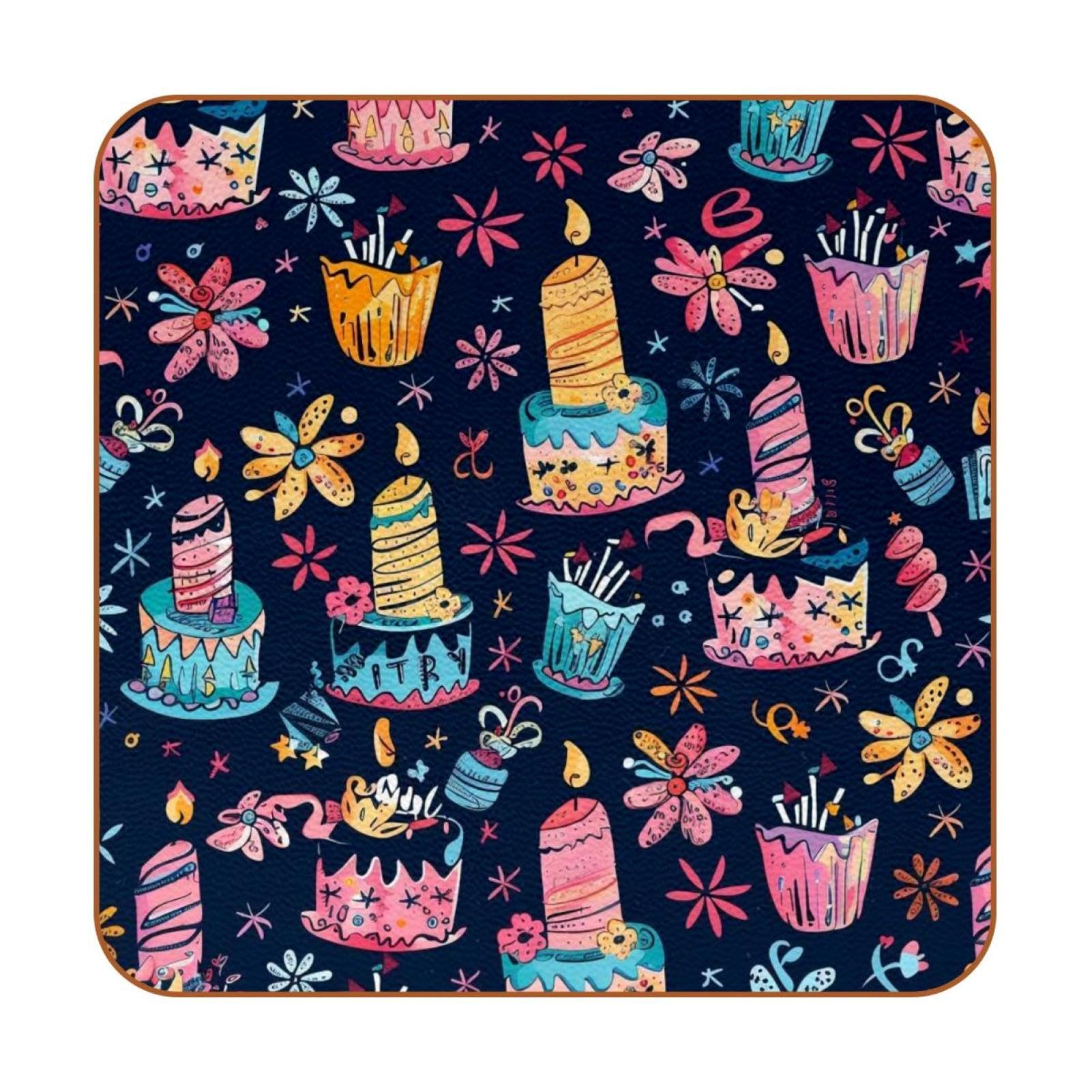 Dessous de verre carrés en cuir microfibre anti tache humidité pour tasses lot de 6 imprimé fleurs