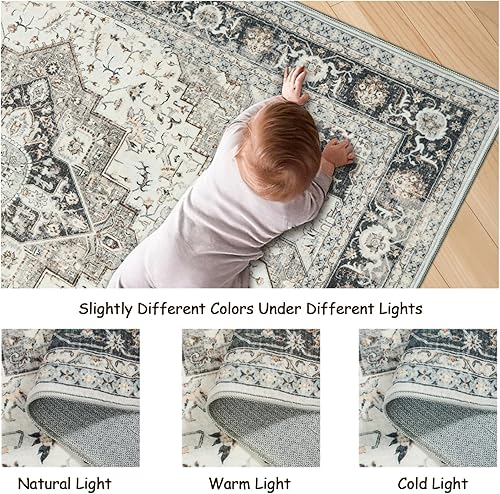 Miniatura 115 de Alfombras de área de 8 x 10 pies para sala de estar, vintage lavable con parte trasera antideslizante, resistente a las manchas, alfombra de área