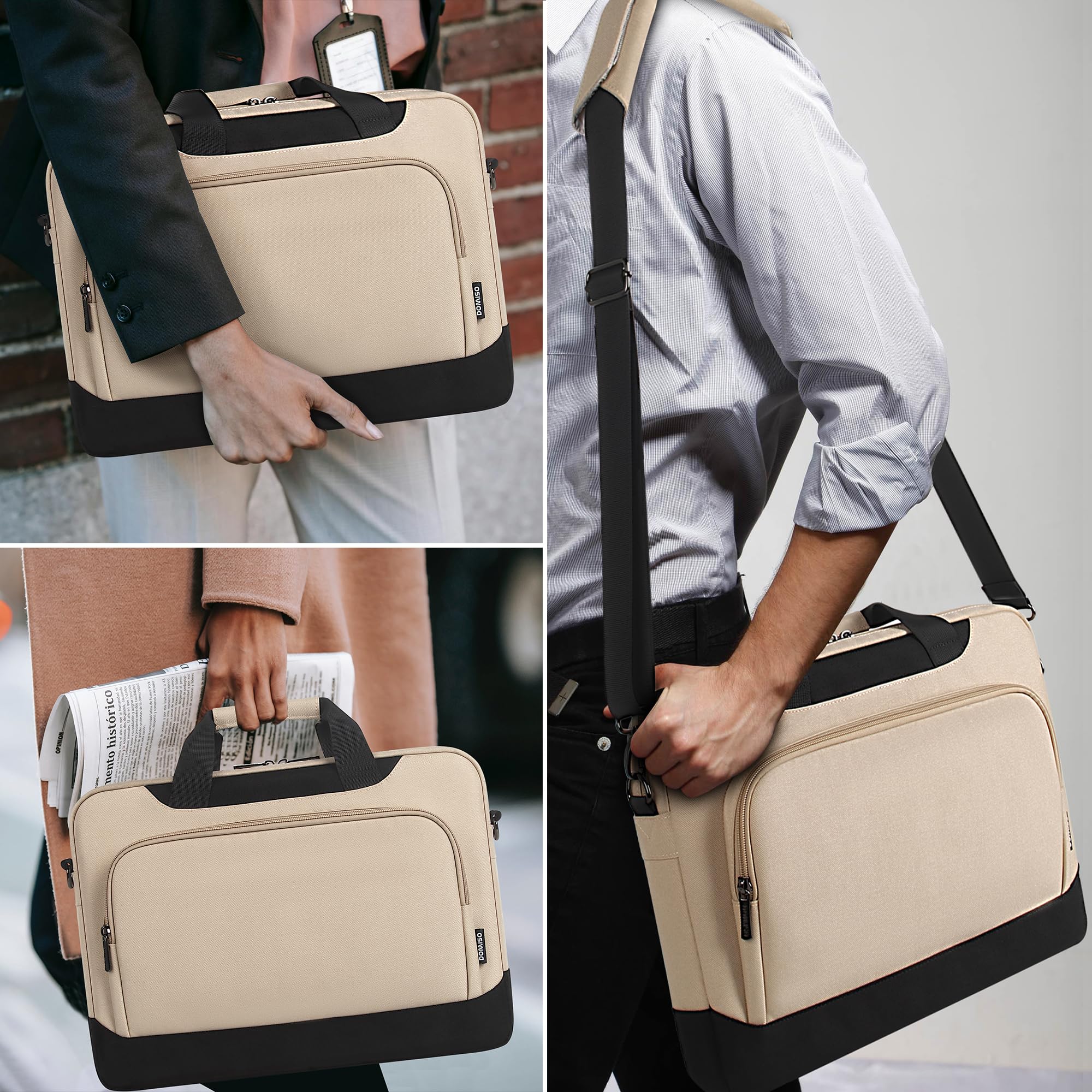DOMISO Sacoche Ordinateur Portable 15-15.6 Pouces Imperméable Avec Bandoulière - Protection Antichoc Noire Compatible Lenovo, MacBook, HP, Acer, ASUS