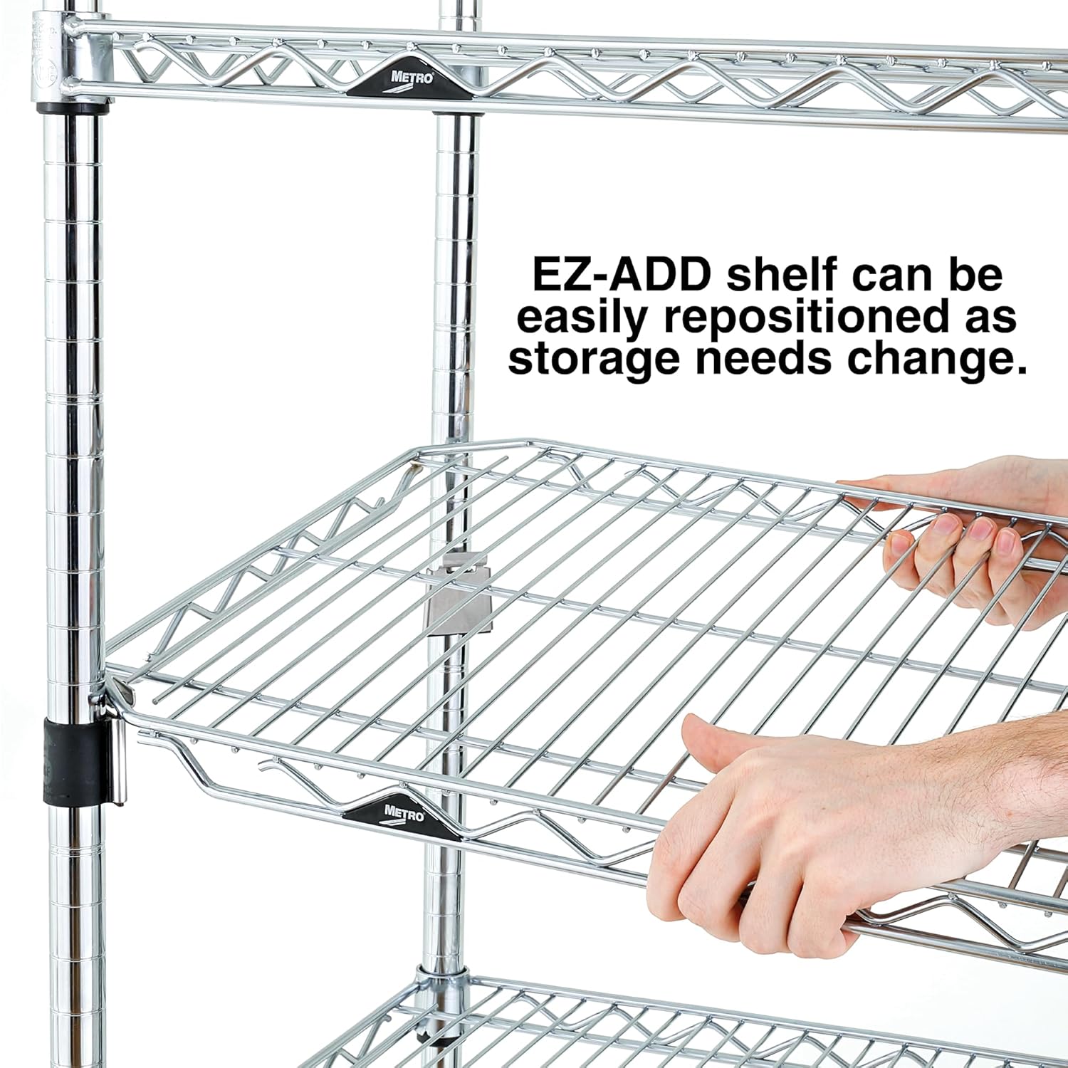 METRO Super Erecta 5-Shelf Chrome Wire Shelving Unit - Includes 4 Wire Shelves and 1 Adjustable EZ-ADD Shelf - 18" W x 48" L x 74.5" H - for Restaurants, Home, Kitchen and More