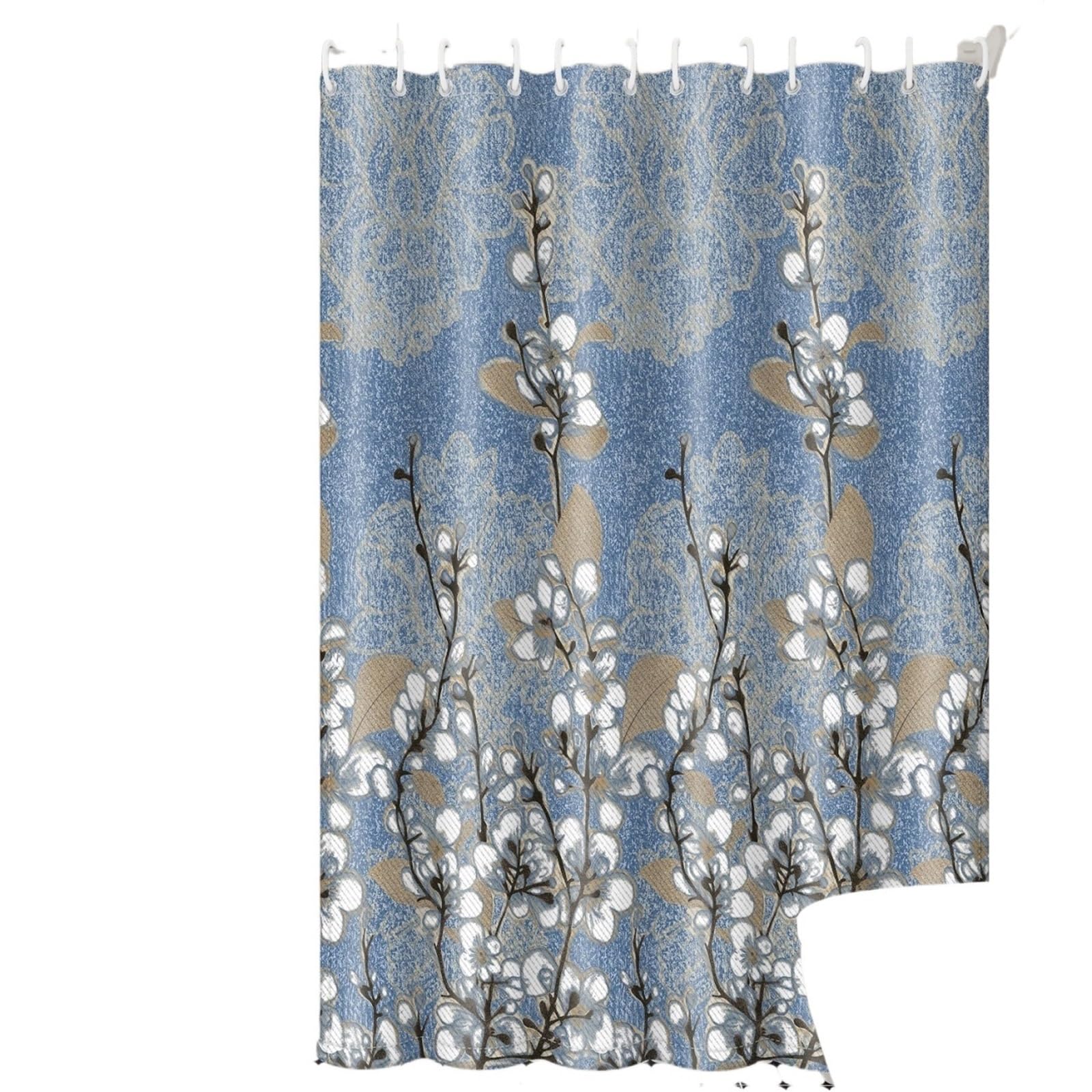 Cortina de Ducha Cortina de Ducha, Tela poliéster Secado rápido Duradera for baño con Flores Blancas(150 * 180cm)