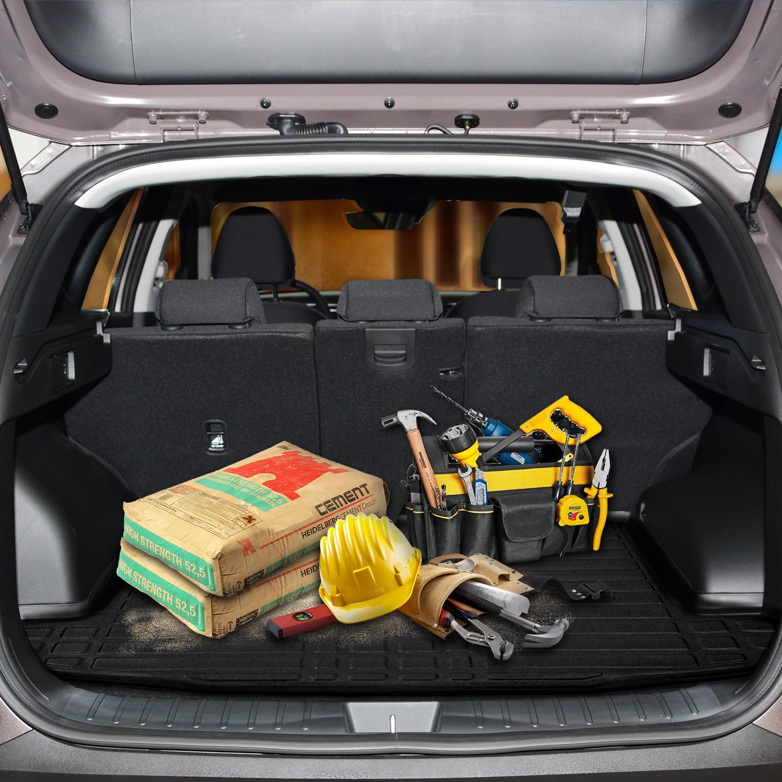 SCOUTT Tapis De Coffre sur Mesure pour Volvo XC40 Depuis 2017, Noir, Antidérapant, Bord Haut, Toutes Saisons